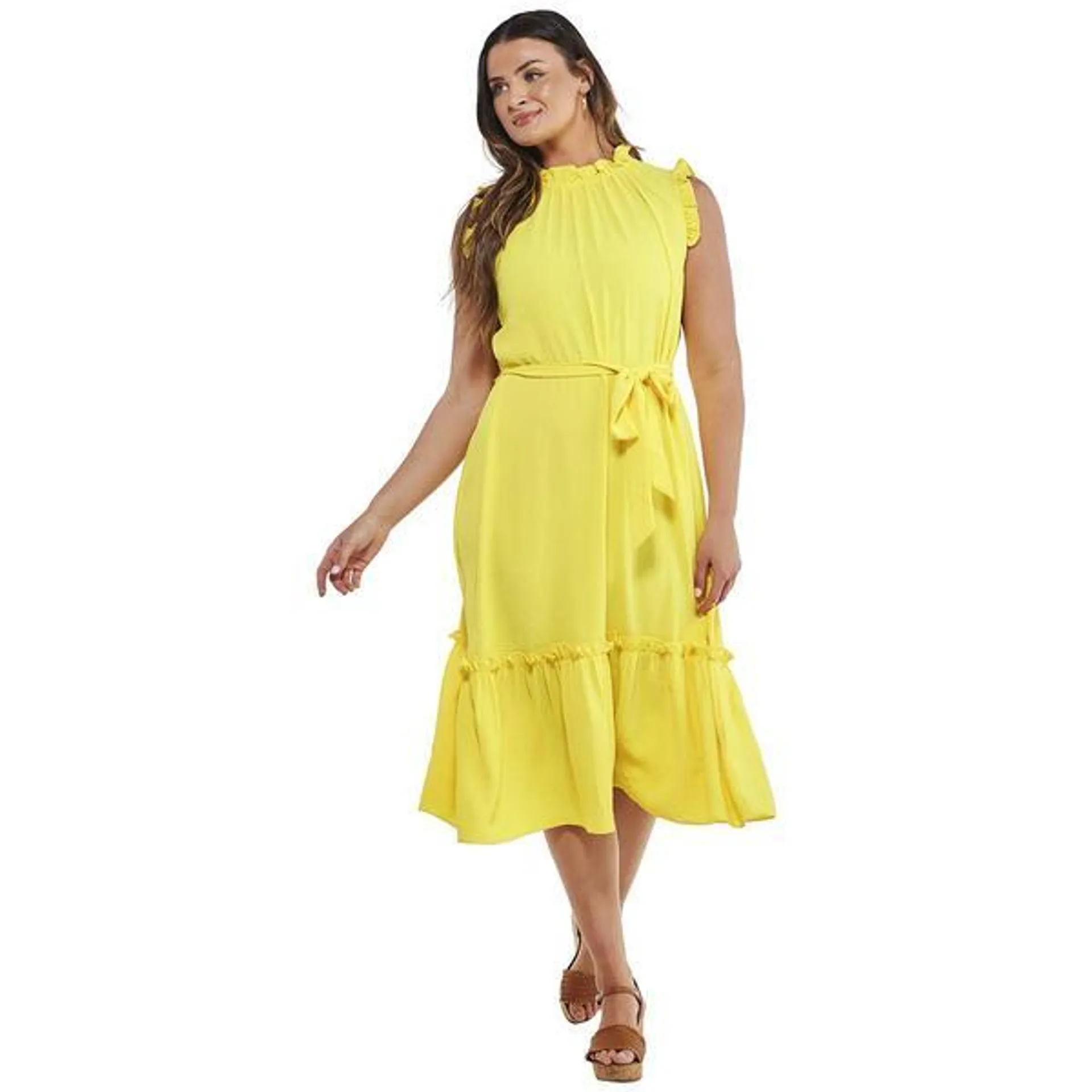 Womens Emma & Michele Flutter Sleeve Airflow Tier Midi Dress