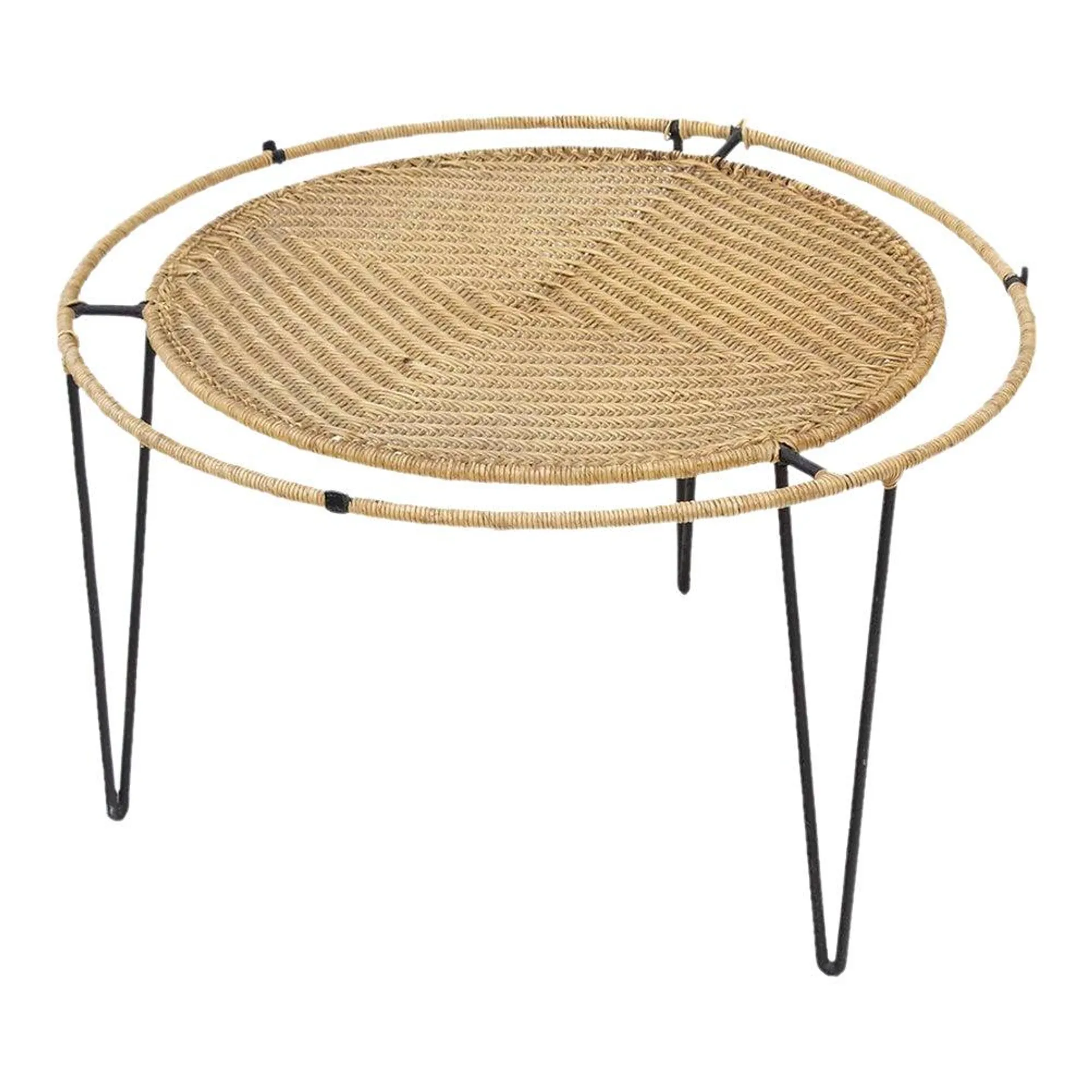 Smaller Scale Iron and Raffia Coffee Table