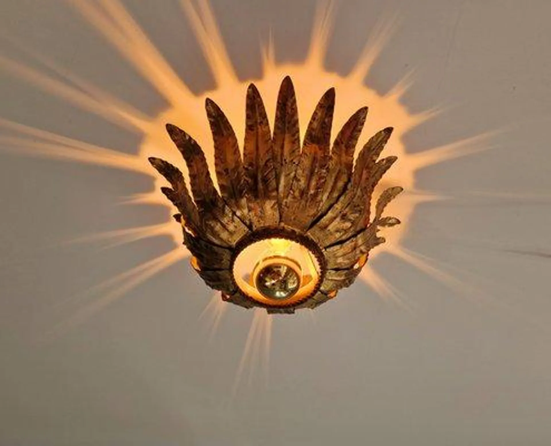 Hollywood Regency Style Gold Metal Floral Ceiling Light, 1960s