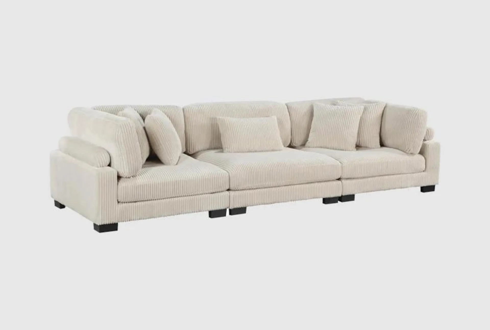 Ellery Beige Corduroy Fabric Sofa | Loose Reversible Back