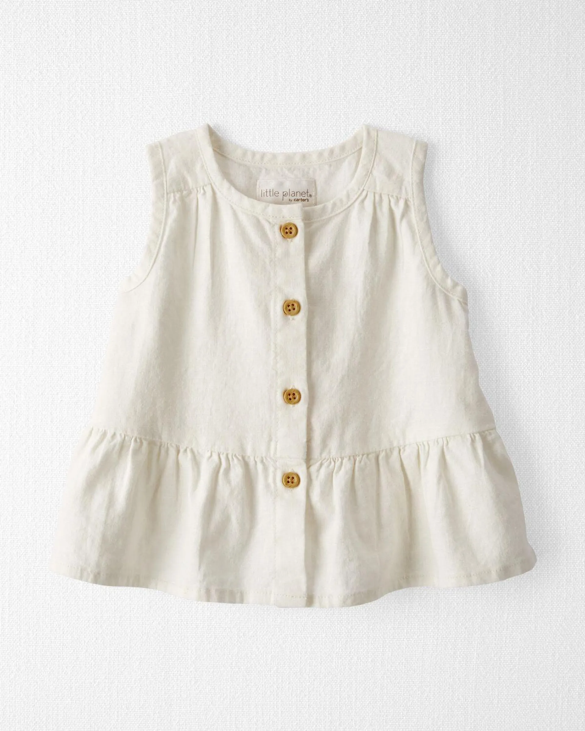 Baby Button-Front Ruffle Top Made With Linen and LENZING™ ECOVERO™