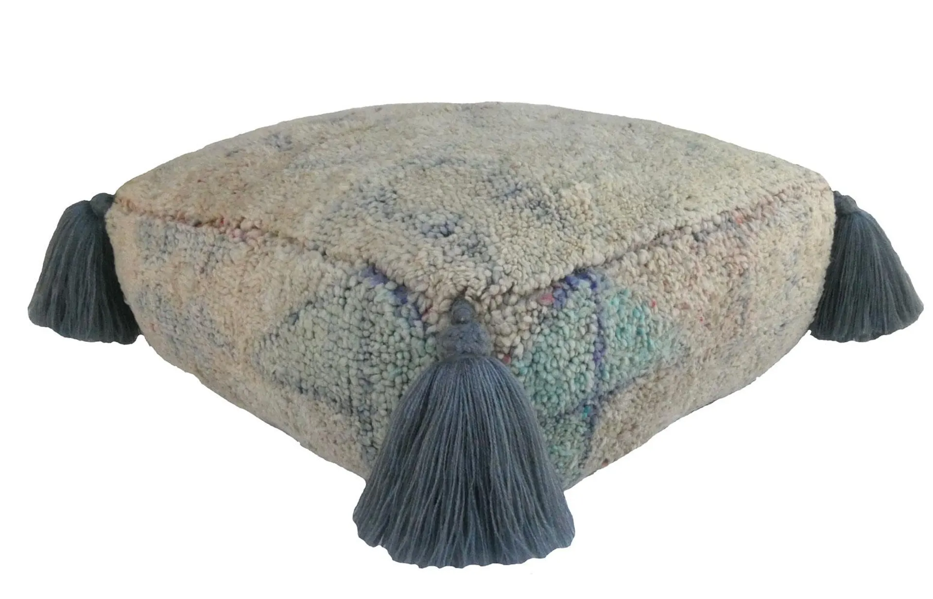 Aqua Blue and Beige Moroccan Pouf