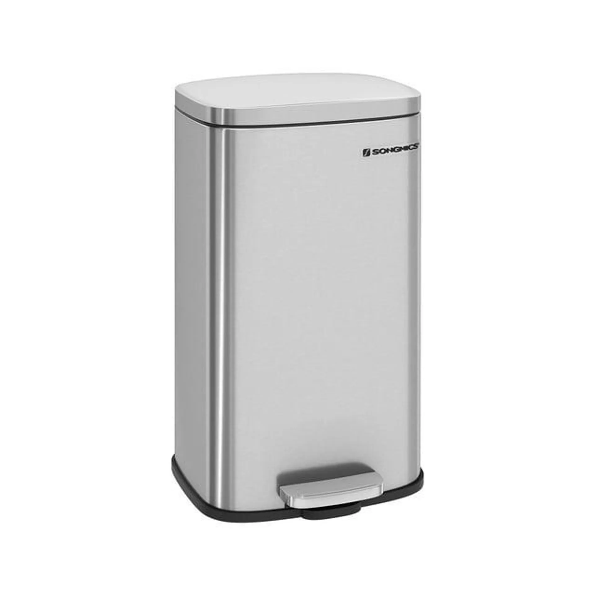 Songmics 8 Gallon Kitchen Trash Can with Lid Stainless Steel Garbage Can Recycling Rubbish Bin Silver