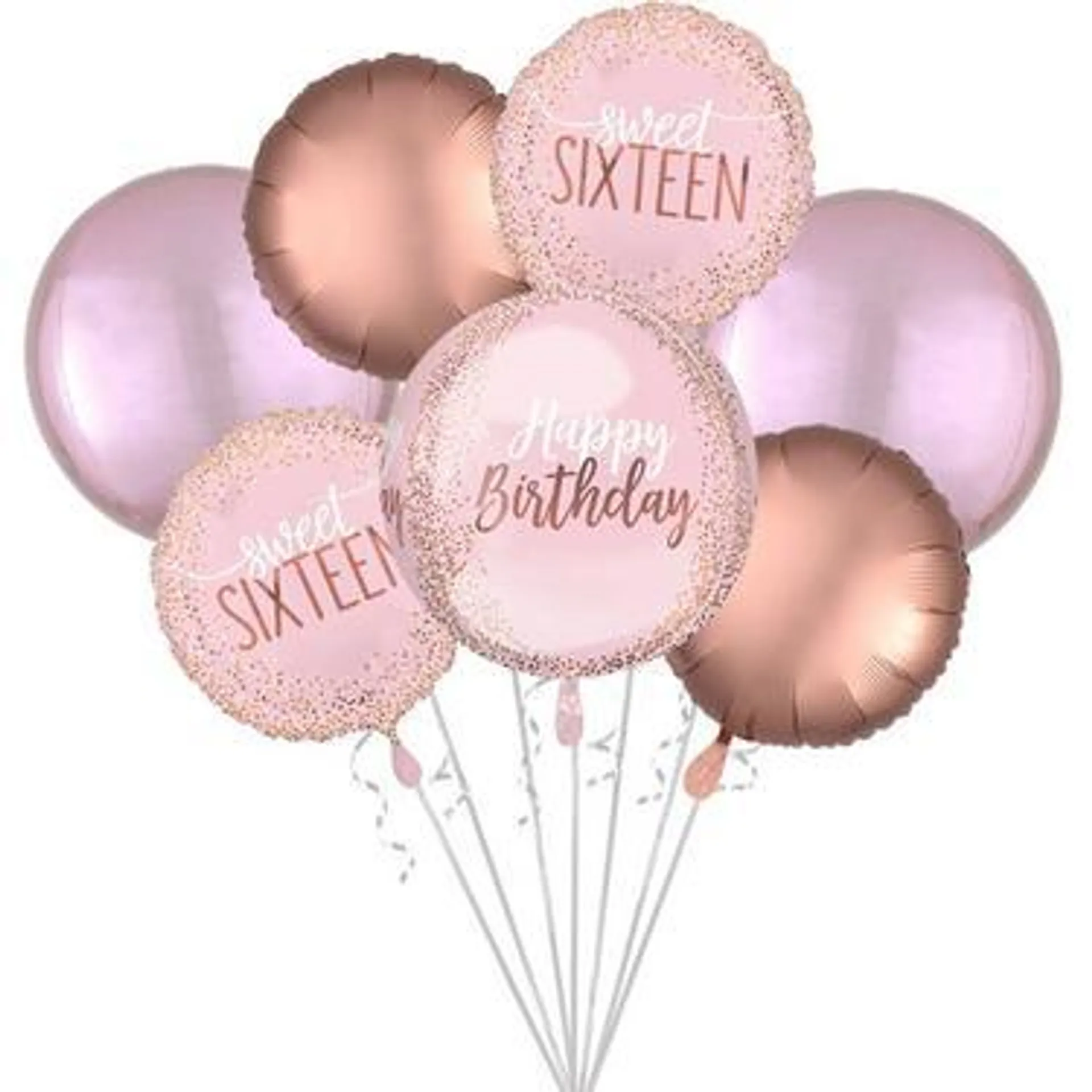 Premium Blush Pink & Gold Sweet 16 Foil Balloon Bouquet, 7pc