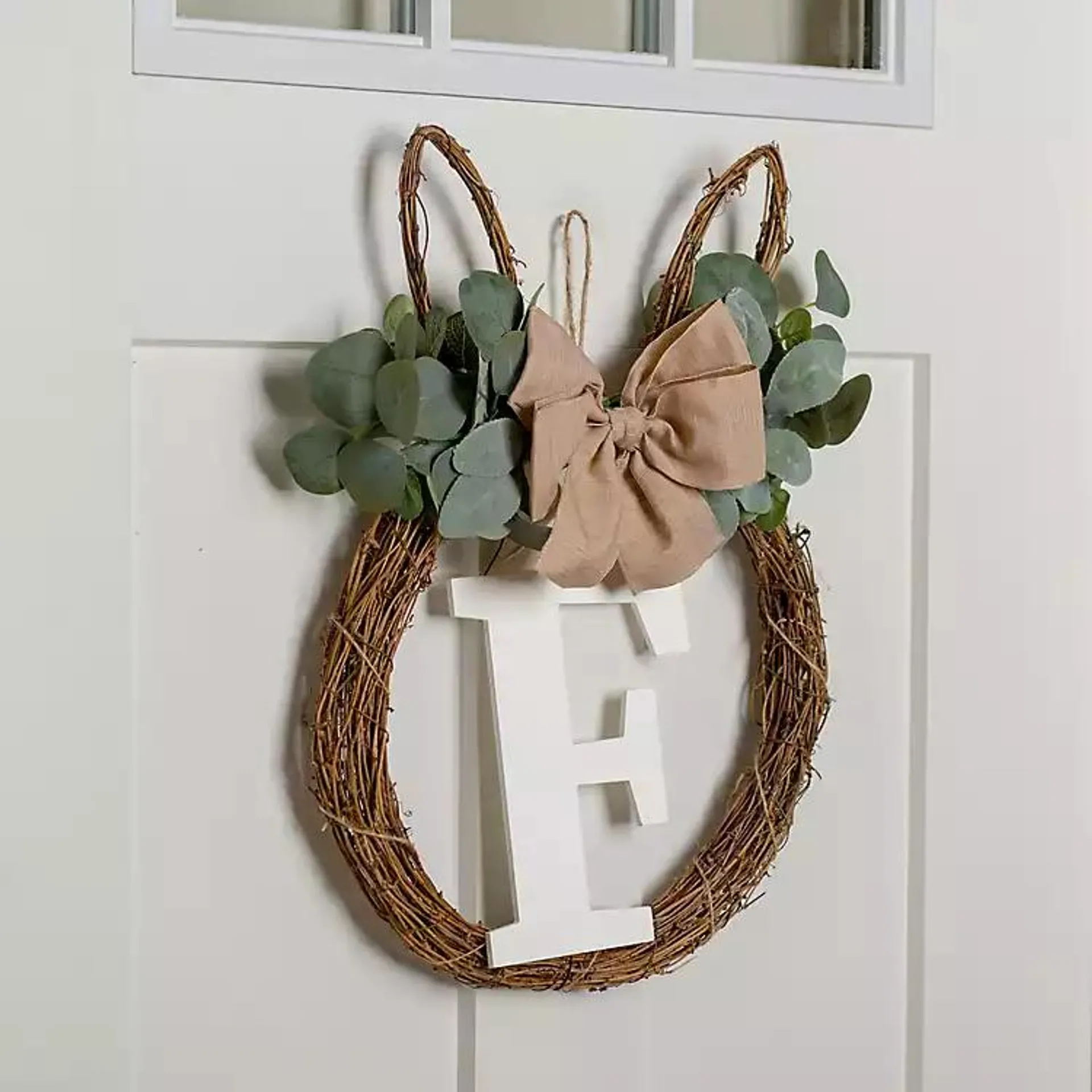 Monogram F Bunny Ear Wreath