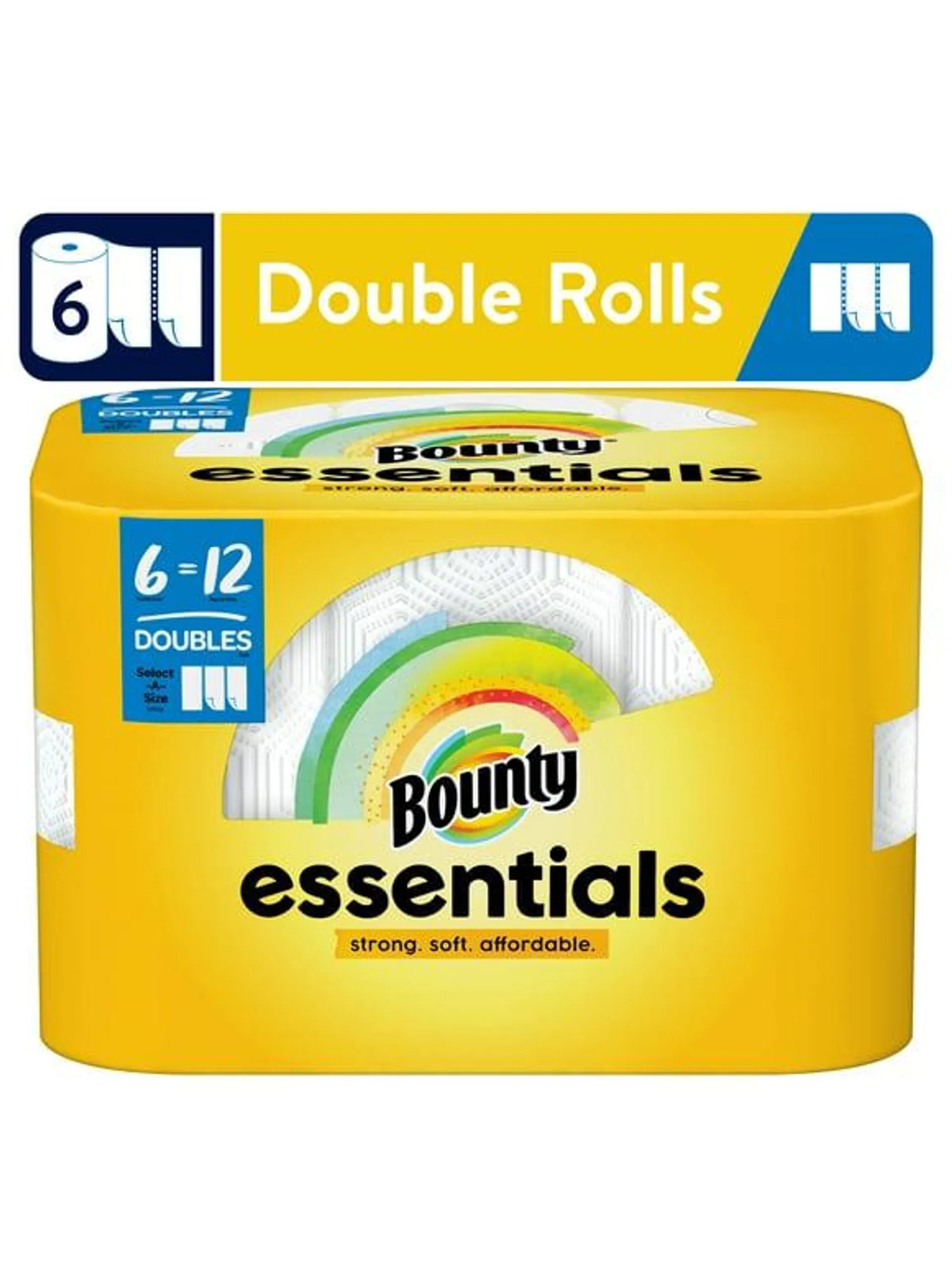 Bounty Essentials Select-a-Size Paper Towels, White, 6 Double Rolls