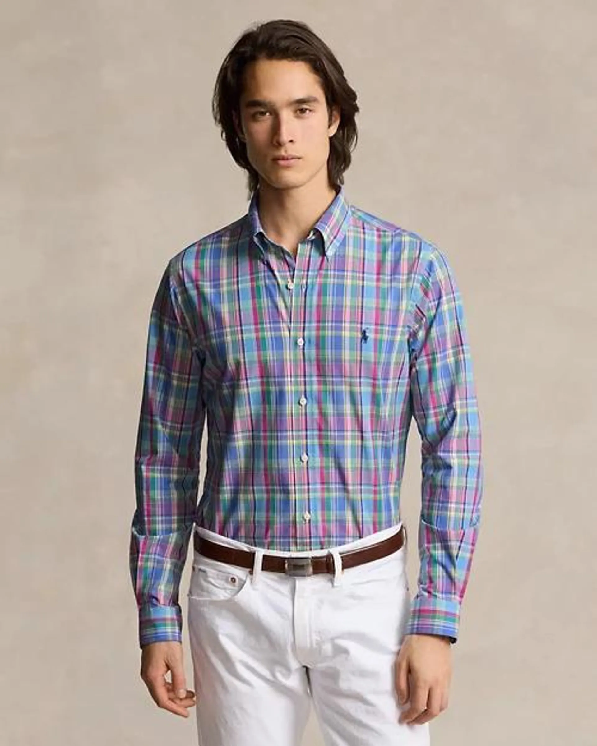 Classic Fit Plaid Stretch Poplin Shirt