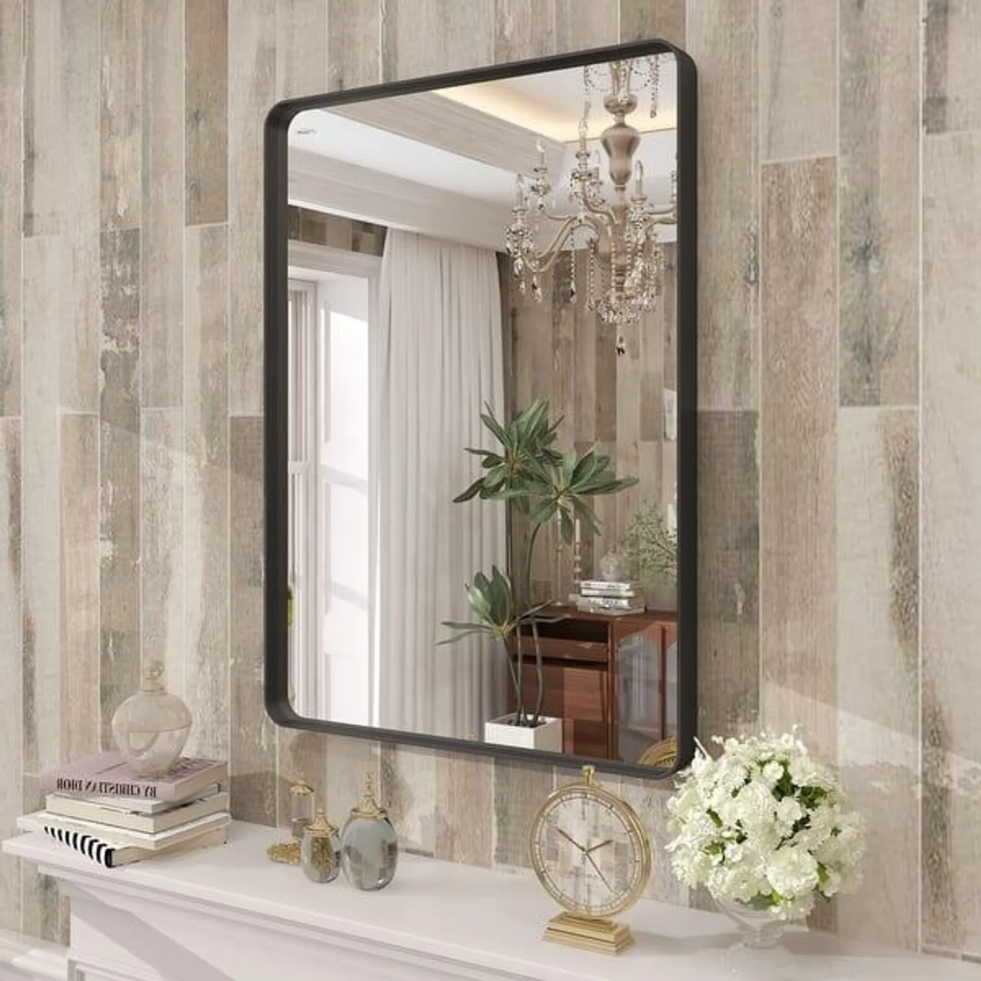 KIOTEE Bathroom Vanity Mirror Modern Metal Framed Wall Mounted