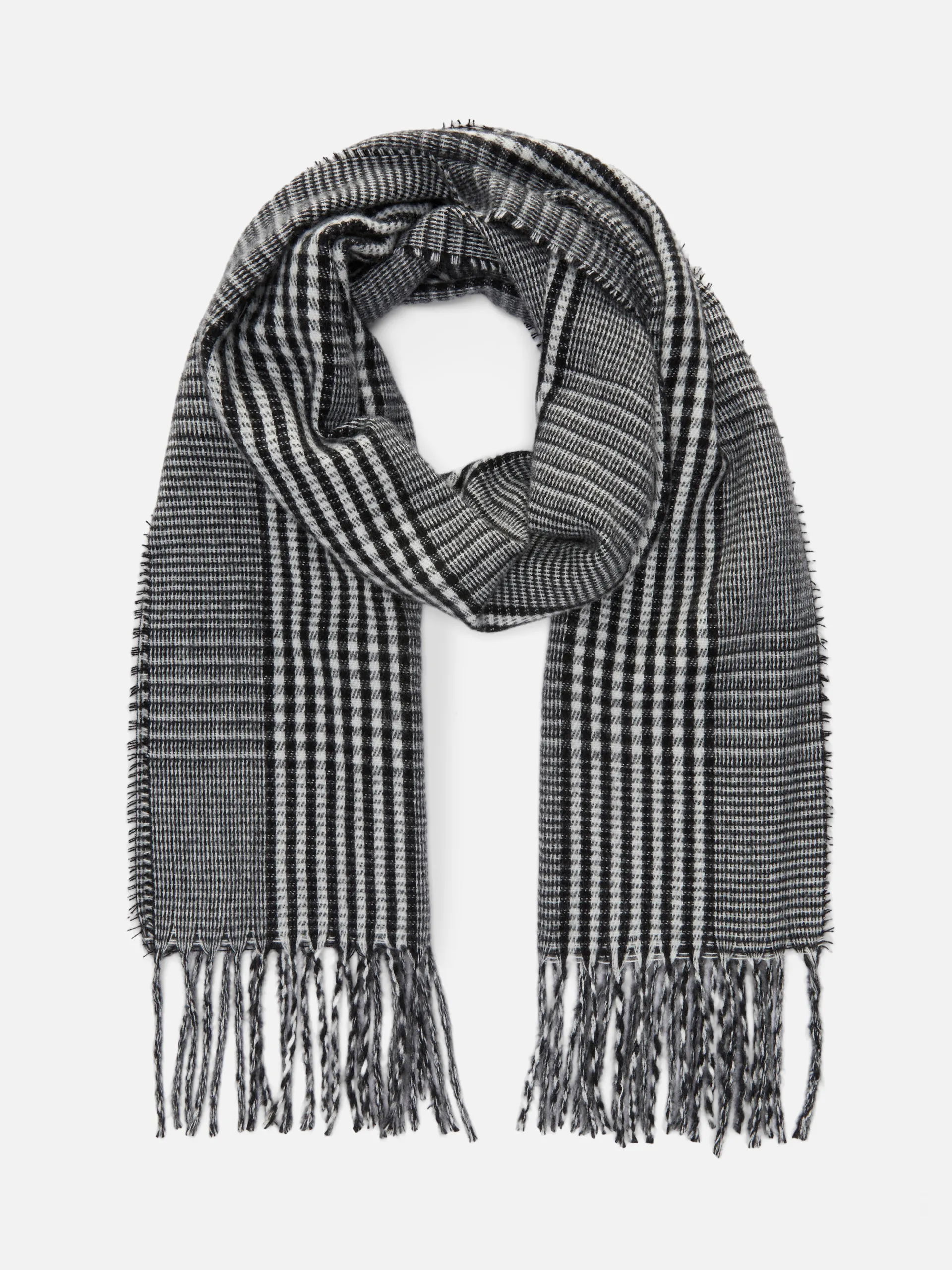 Check Fringe Trim Scarf