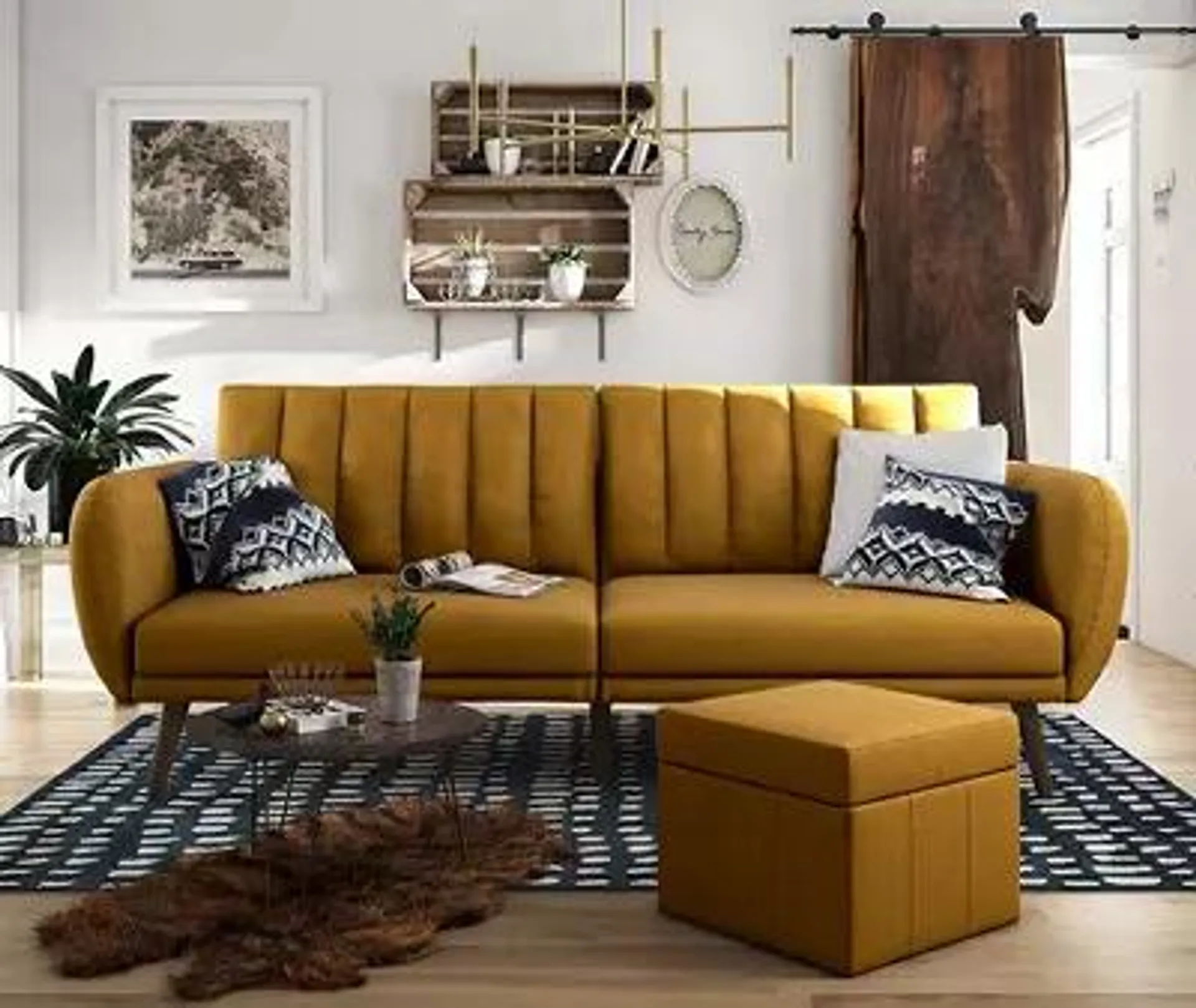 Brittany Mustard Yellow Linen Convertible Sleeper Futon