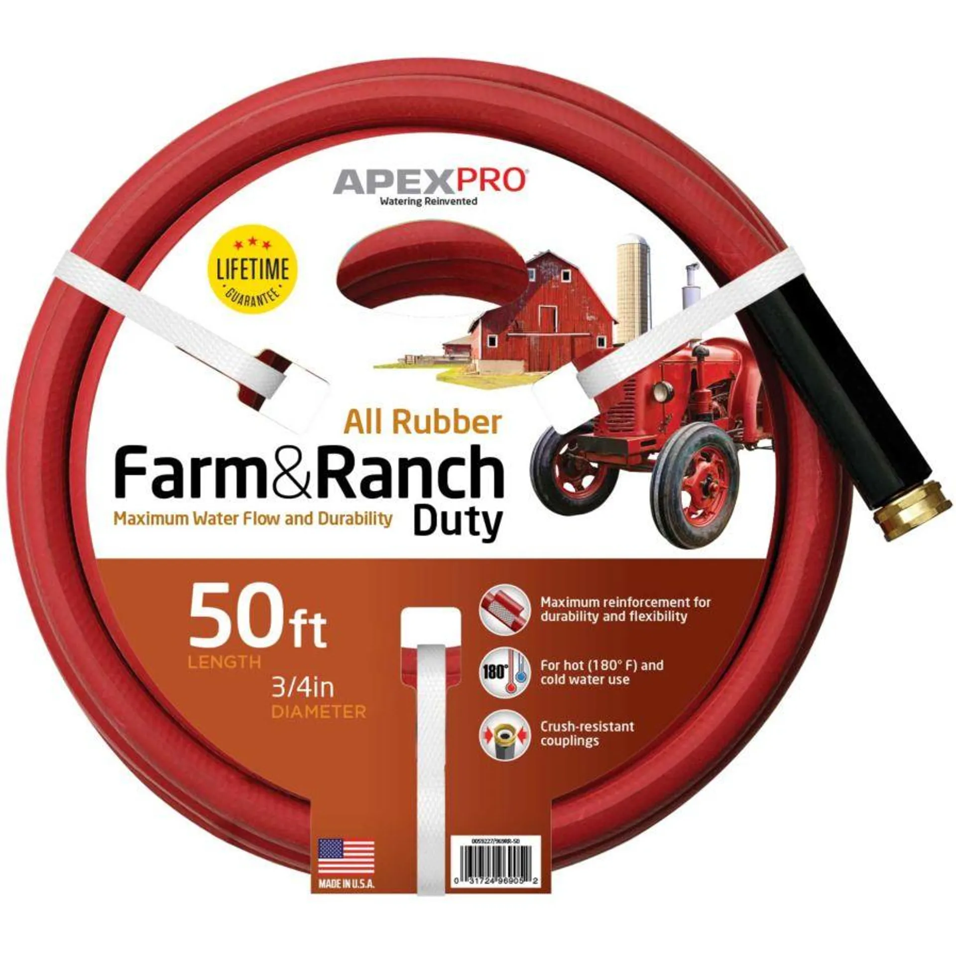 Apex® Farm & Ranch Duty All Rubber Hose (Hot or Cold Water), 3/4" x 50'