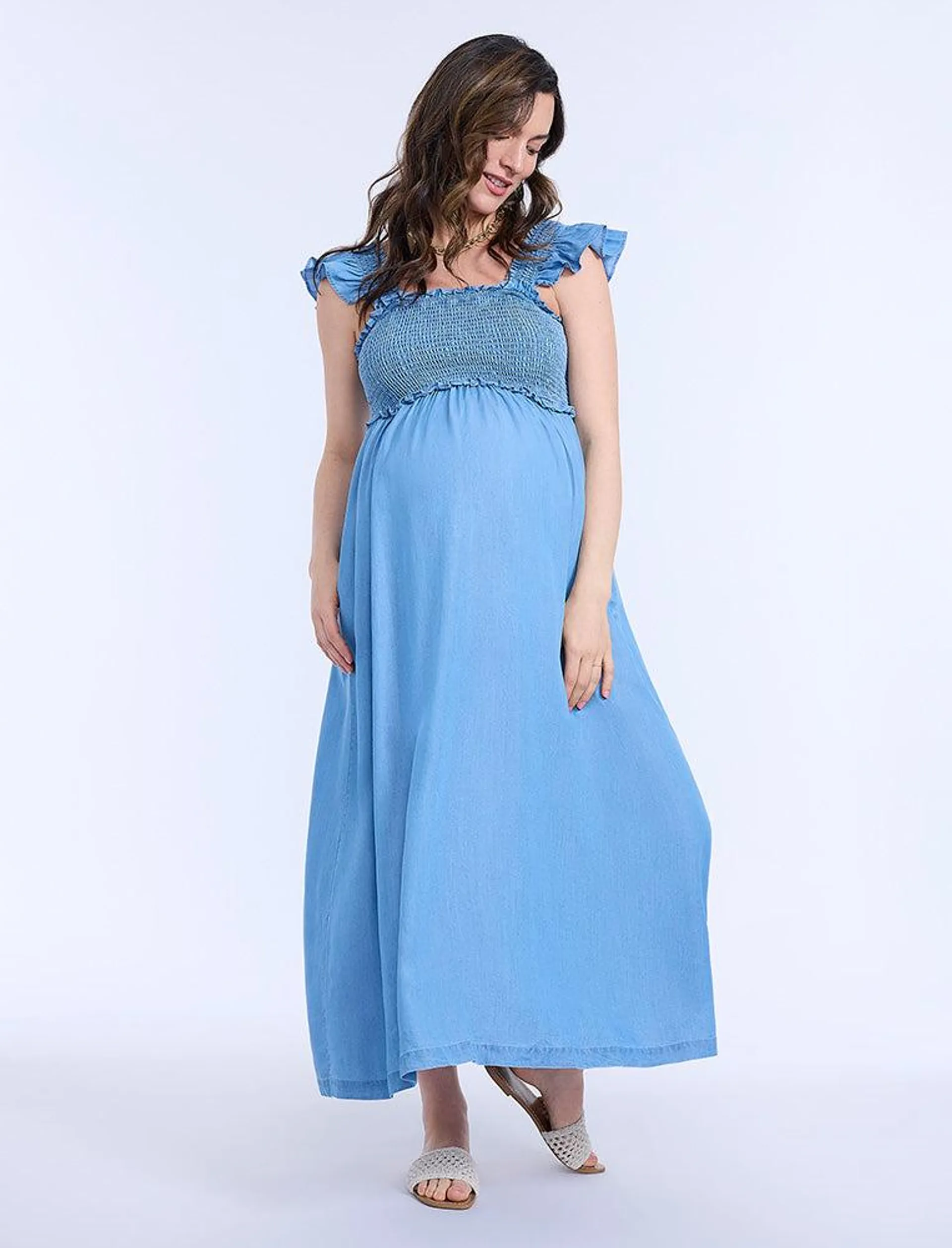Sleeveless Ruffle Shoulder Smocked Dress