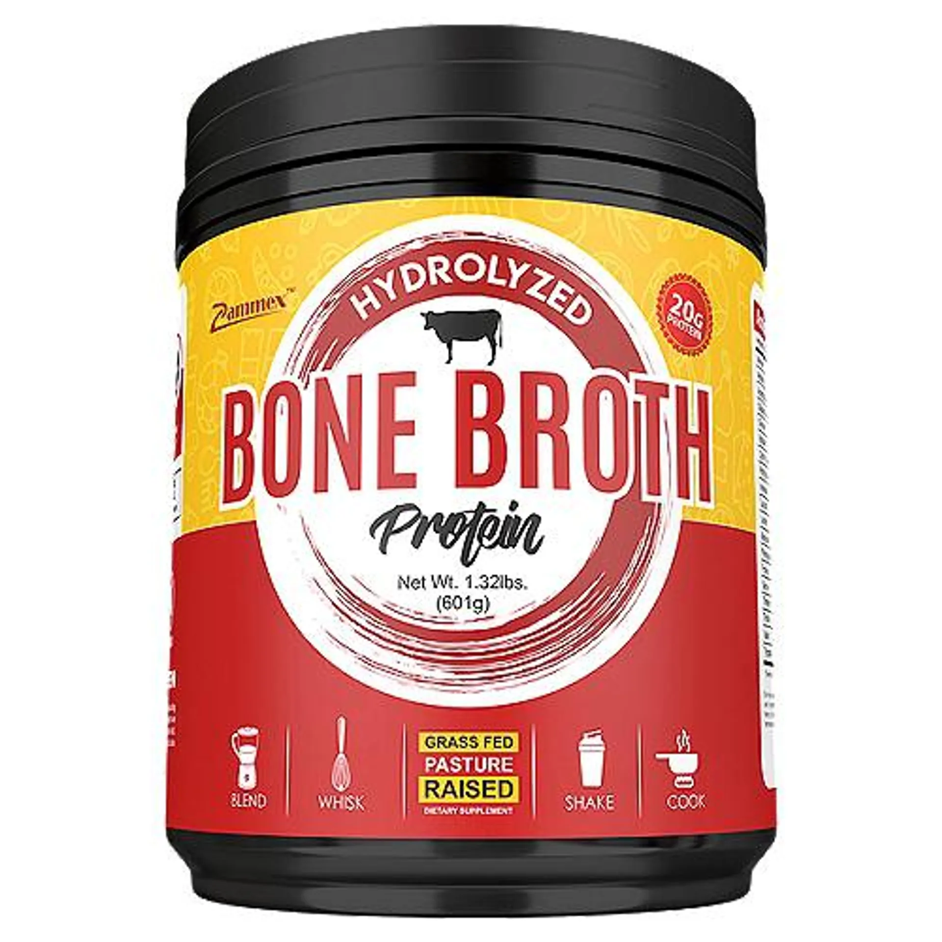Zammex Hydrolyzed Bone Broth Protein, Dietary Supplement, 1.32 Pound