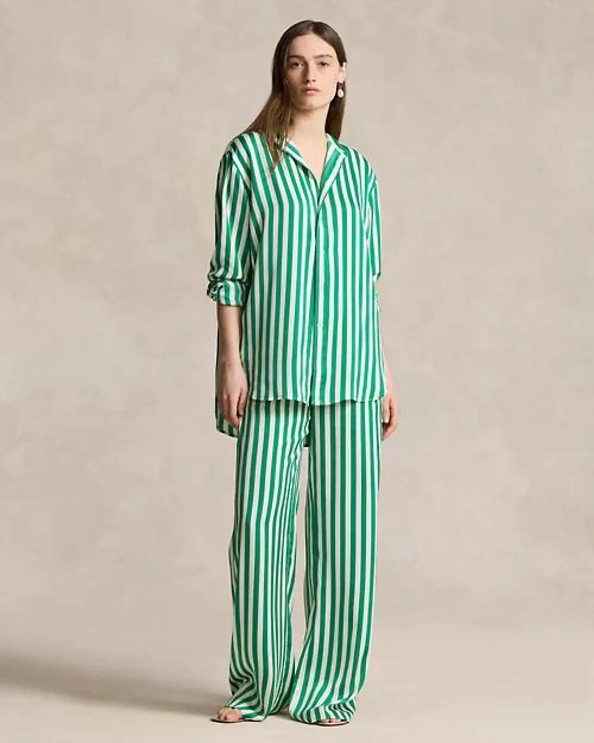 Striped Silk Wide-Leg Pant