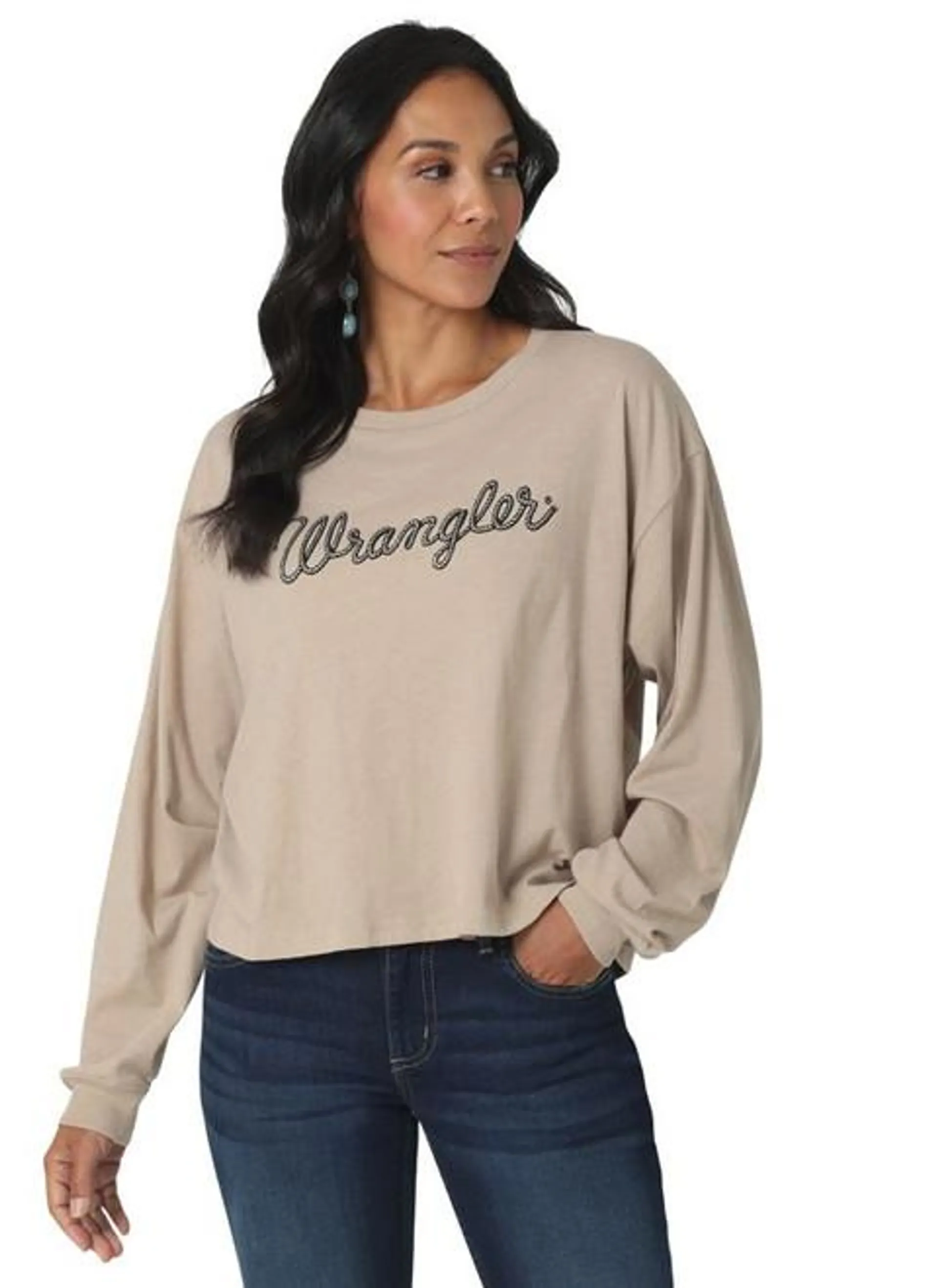 Wangler Ladies Tan Boyfriend Cropped Long Sleeve Tee