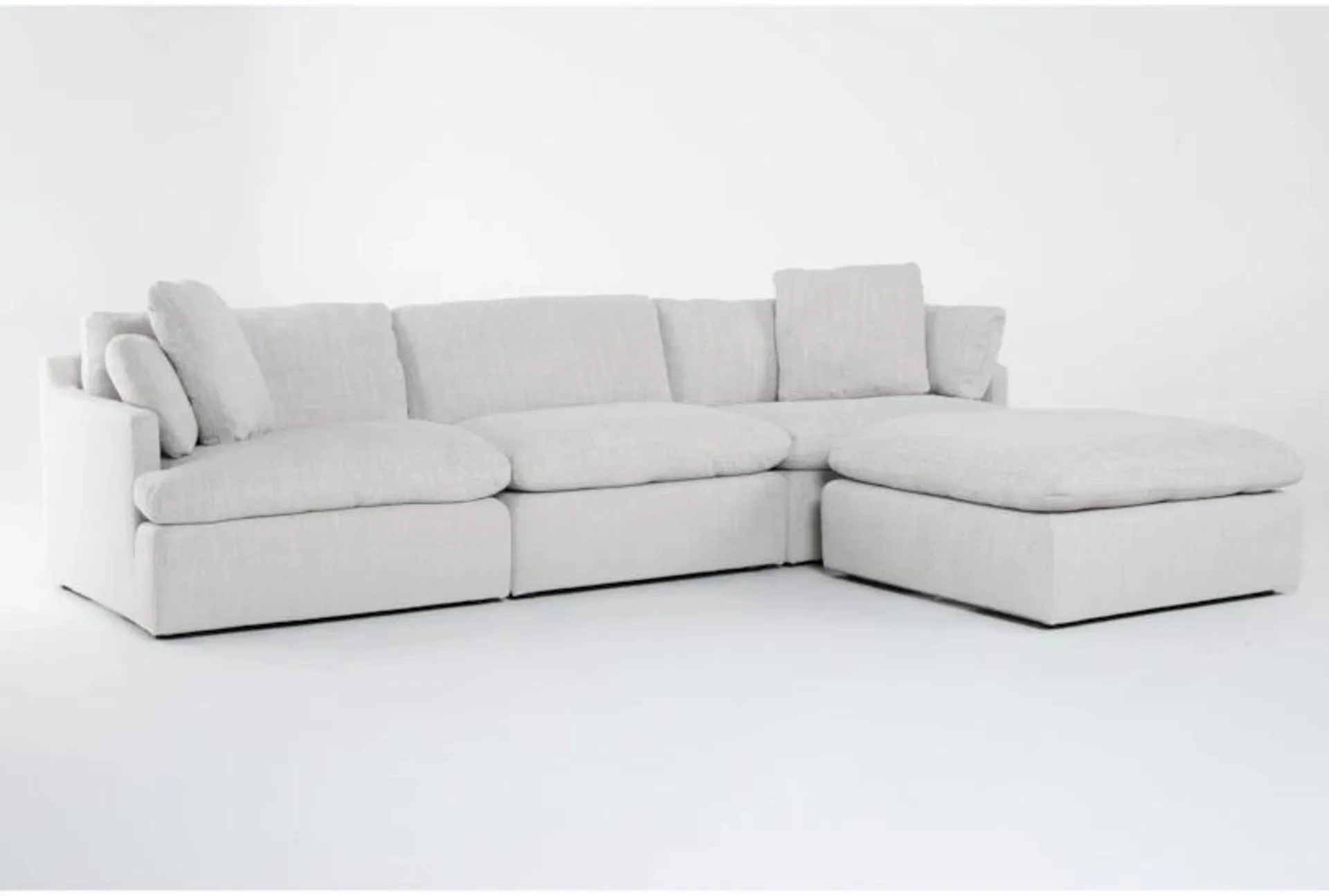 Gather White Fabric 3 Piece Modular Sofa with Ottoman