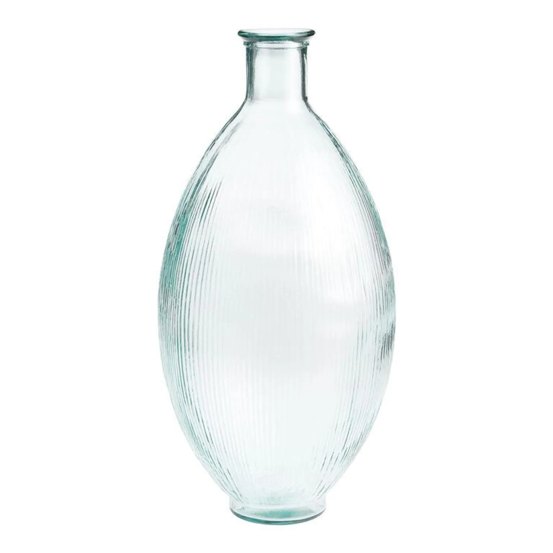 Narrow Recycled Glass Ribbed Floor Vase