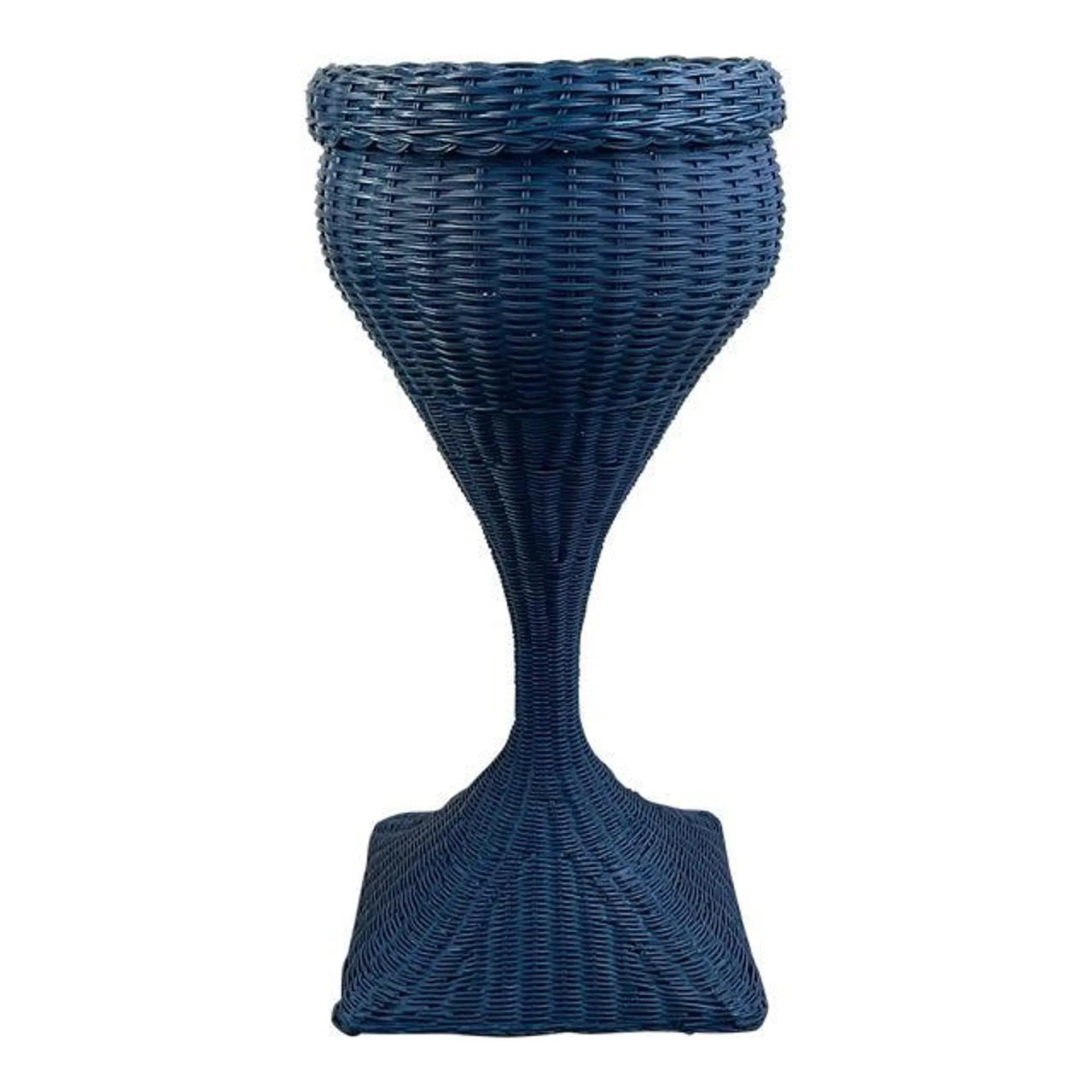 Mid-Century Vintage Tall Wicker Tulip Plant Stand, Newly Painted Cadet Blue.