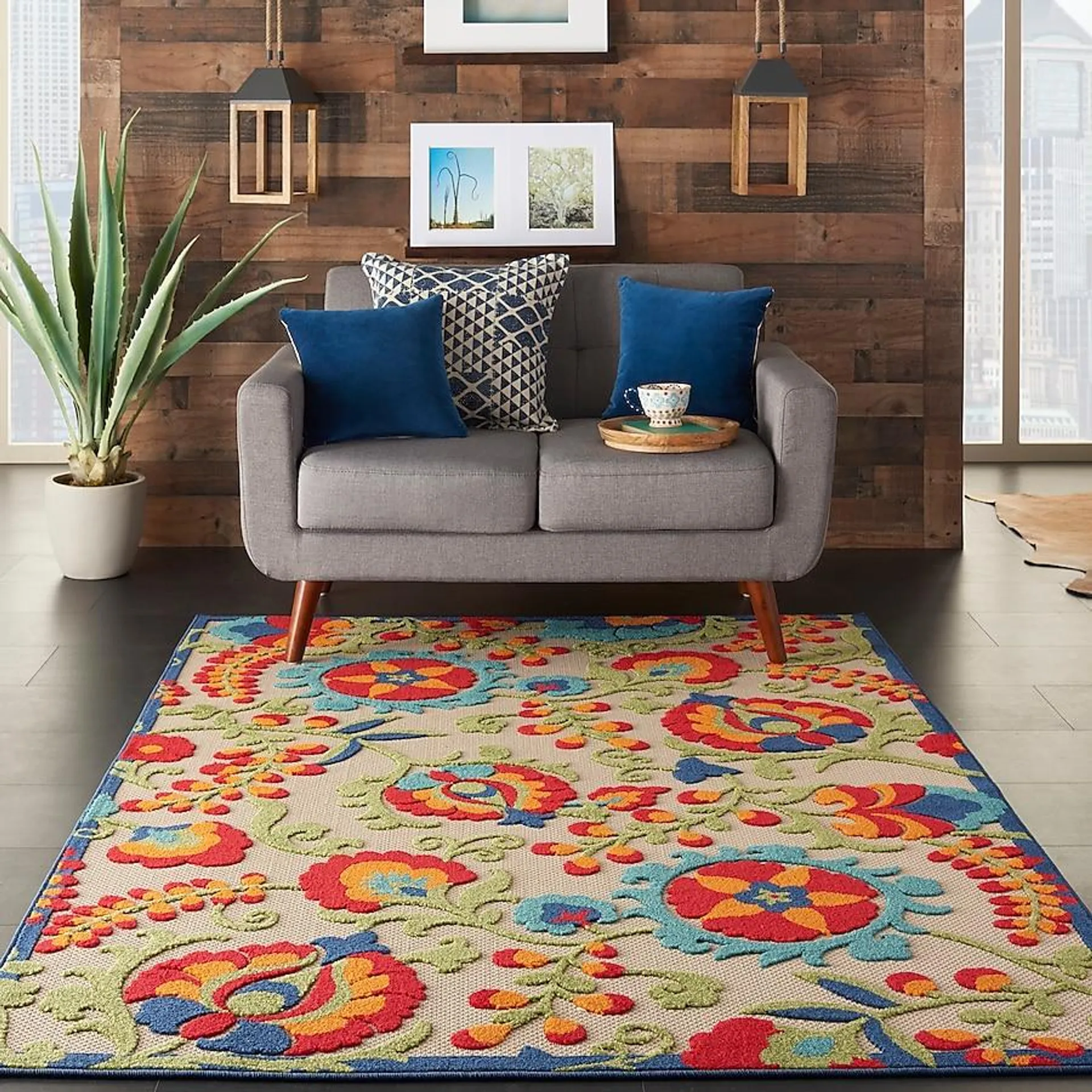 Nourison Aloha 5 X 7 (ft) Multicolor Indoor/Outdoor Abstract Farmhouse/Cottage Area Rug