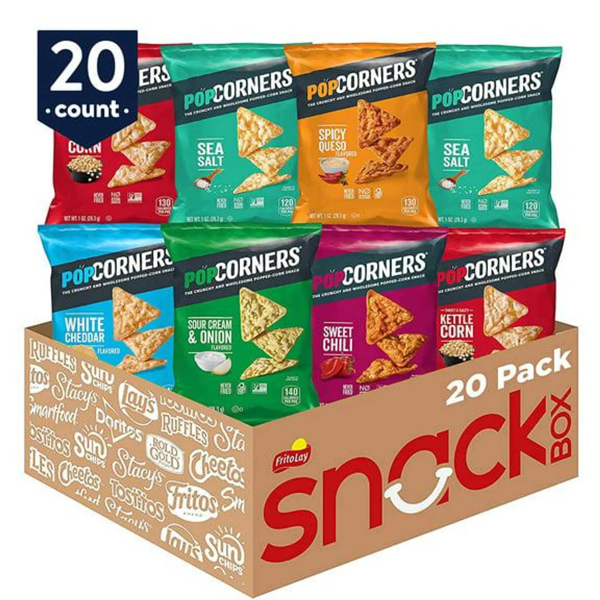 PopCorners Gluten Free Popped Corn Snacks, Sampler Pack, 1 oz Bags, 20 Count