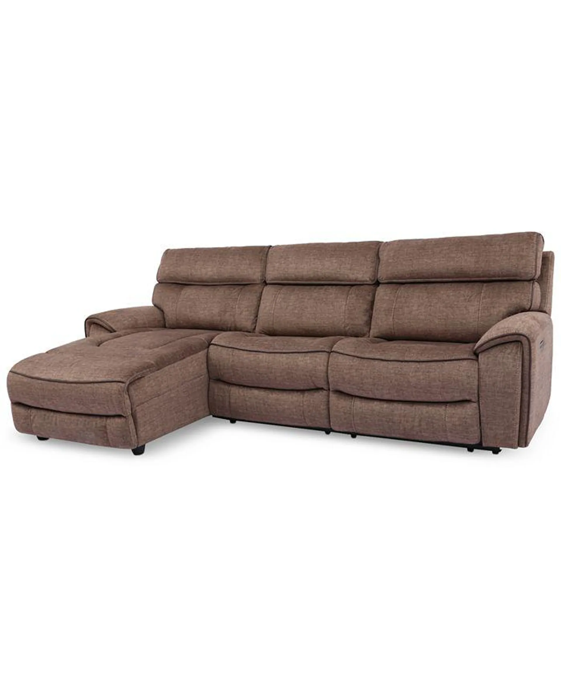 Hutchenson 3-Pc. Fabric Chaise Sectional with Power Recliner and Power Headrest