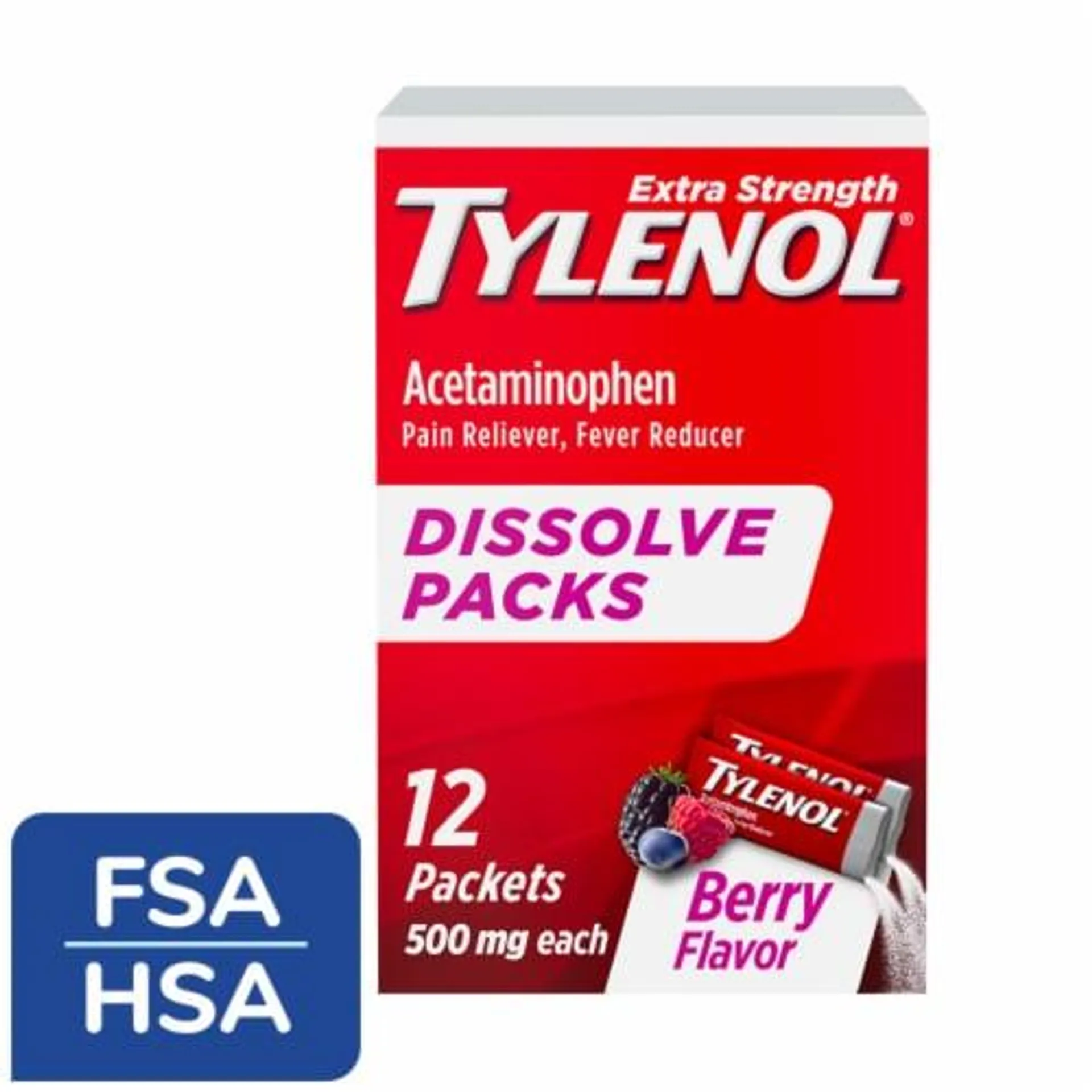 Tylenol Extra Strength Dissolve Packs With Acetaminophen, Berry