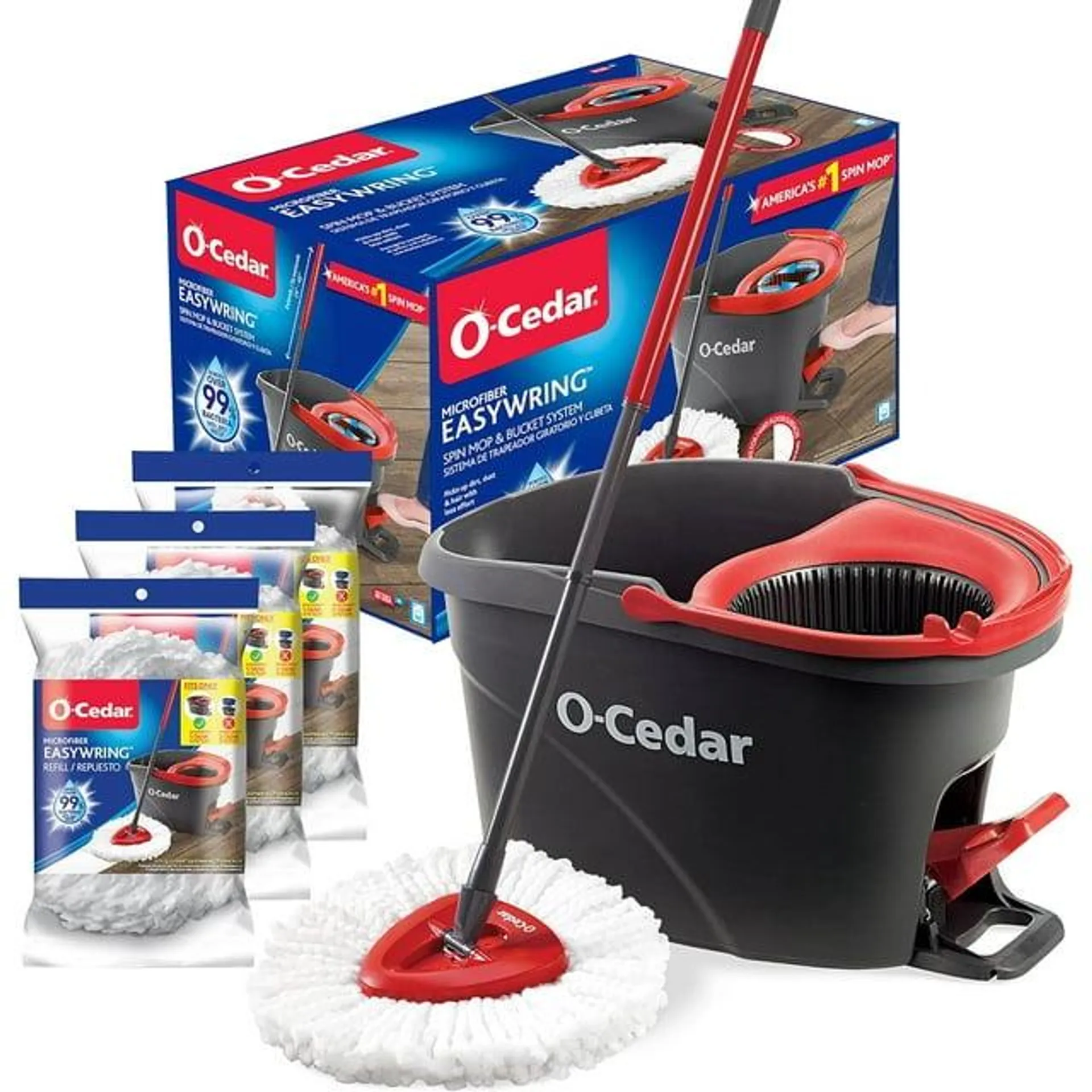 O-Cedar Easywring Microfiber Spin Mop & Bucket Floor Cleaning System with 3 Extra Refills