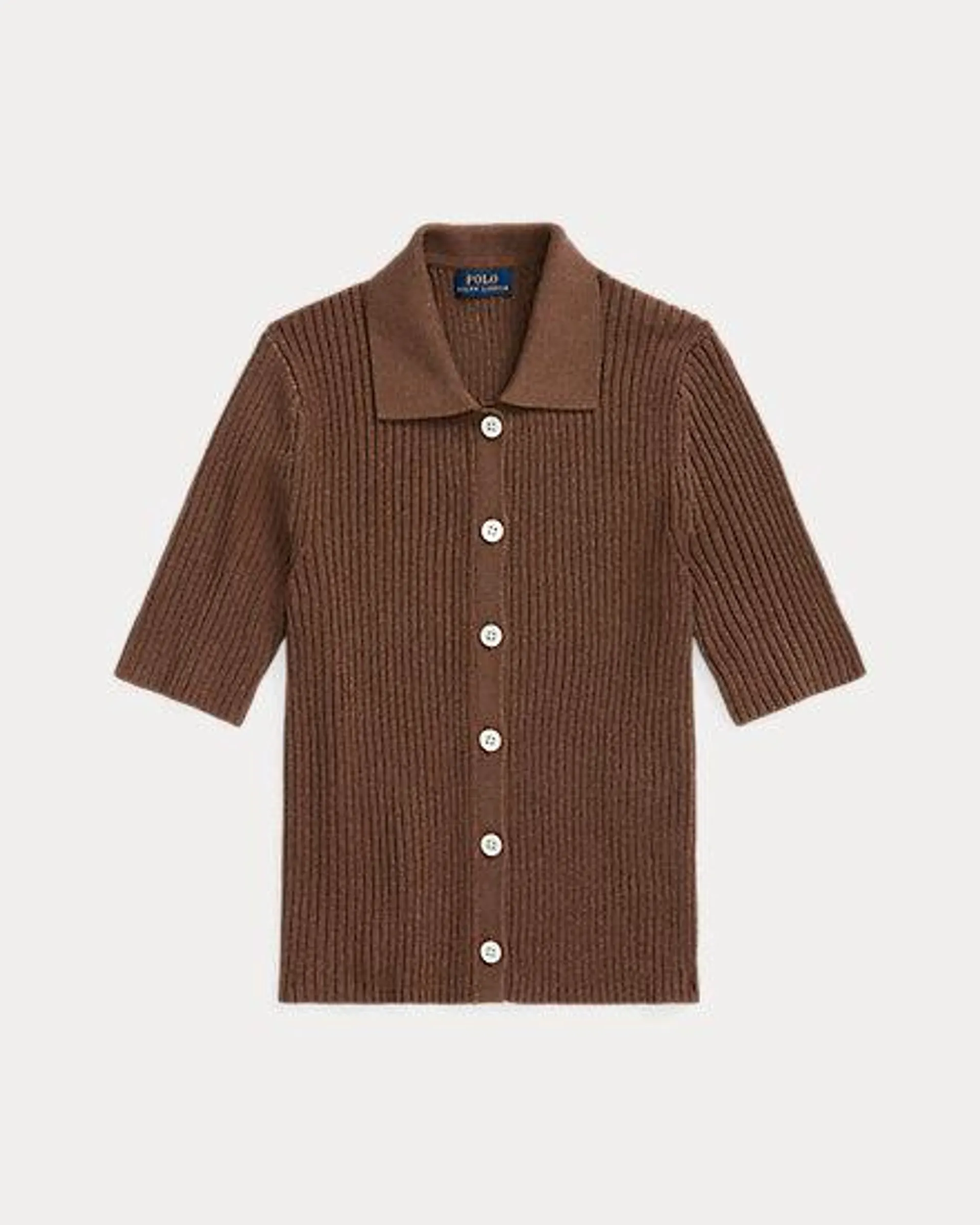 Rib-Knit Short-Sleeve Polo Cardigan