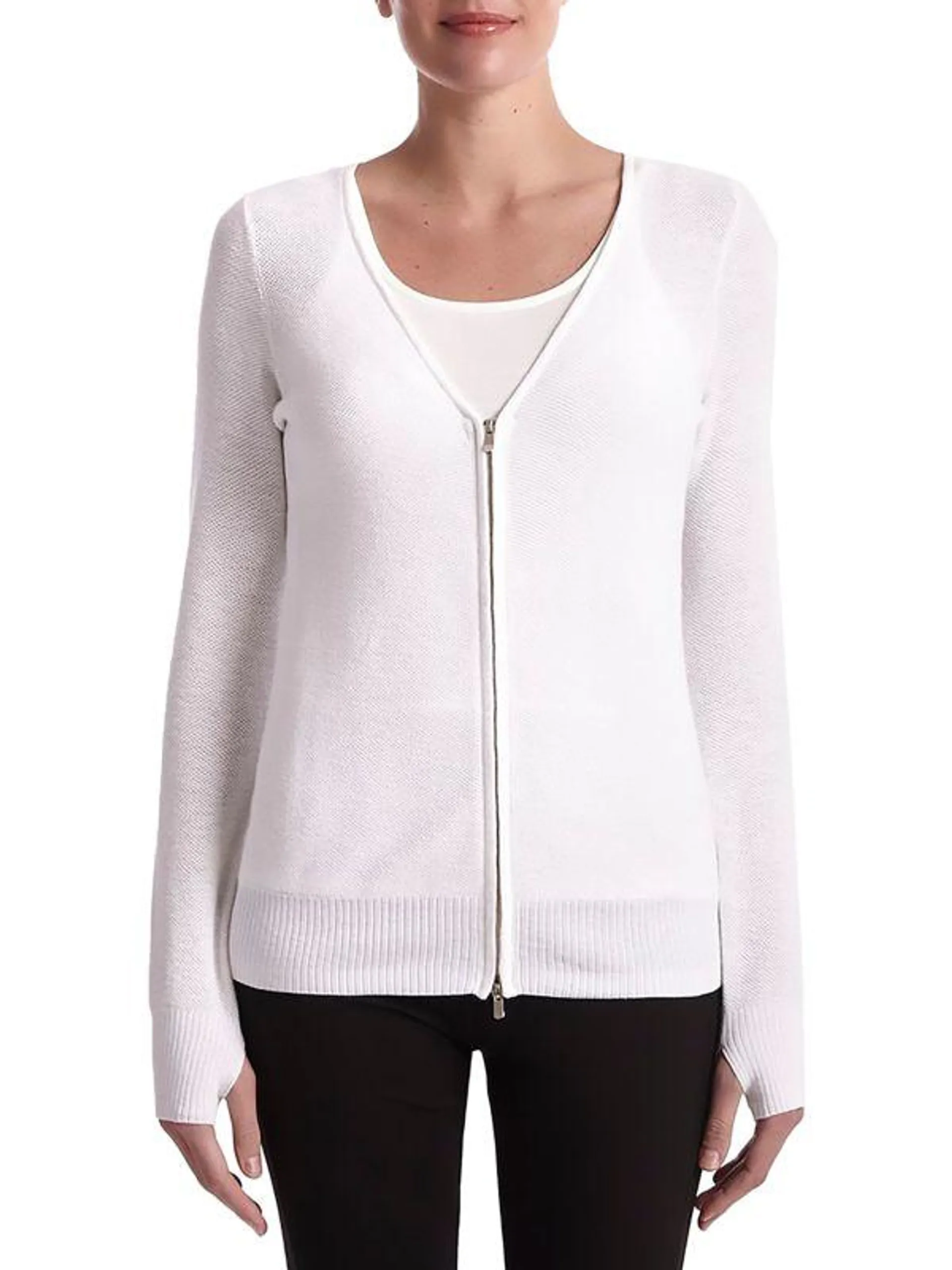 Crystal Cashmere Blend Zip Front Cardigan