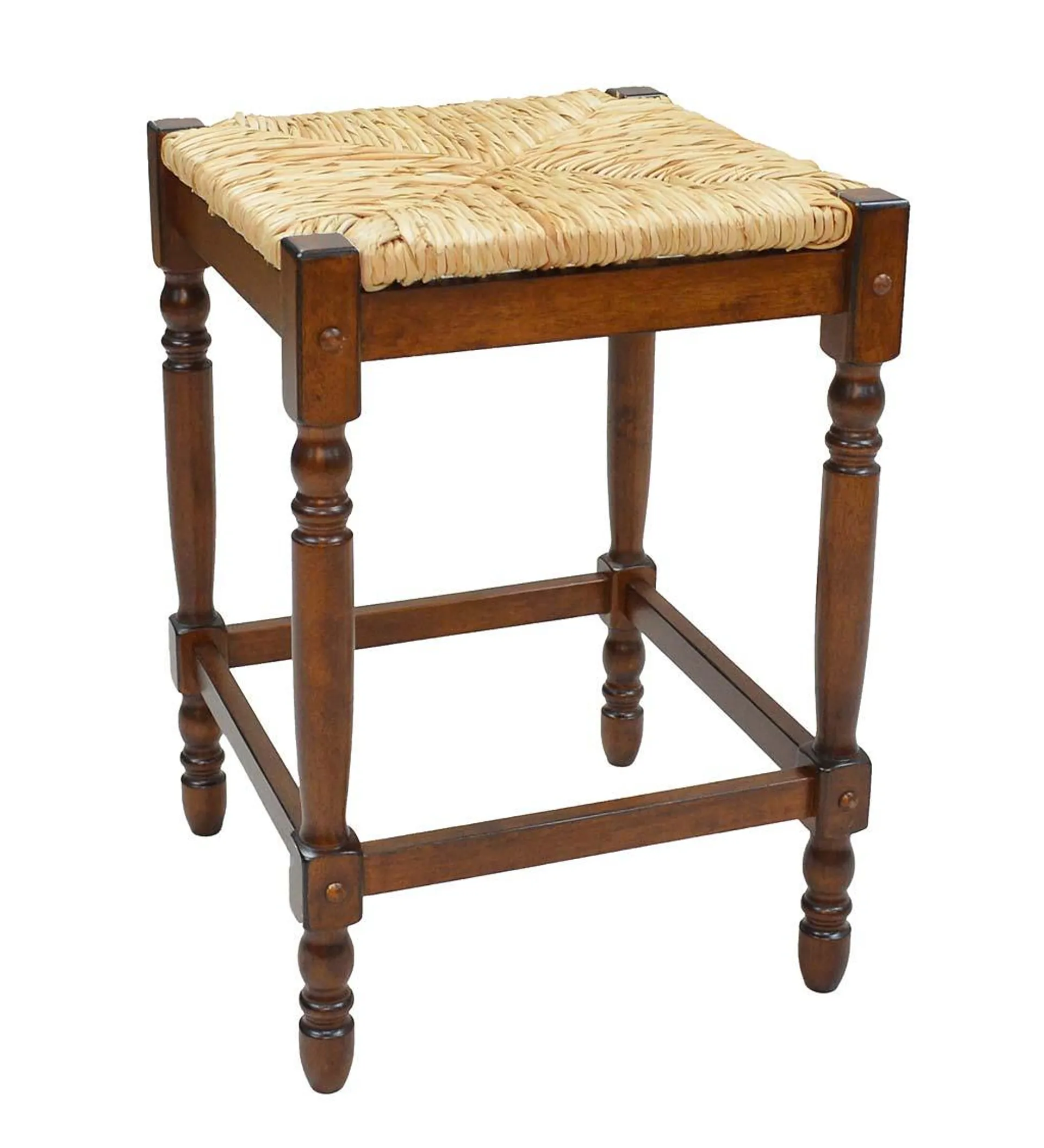 24"-High Counter Stool with Handwoven Rush Seat - Chestnut