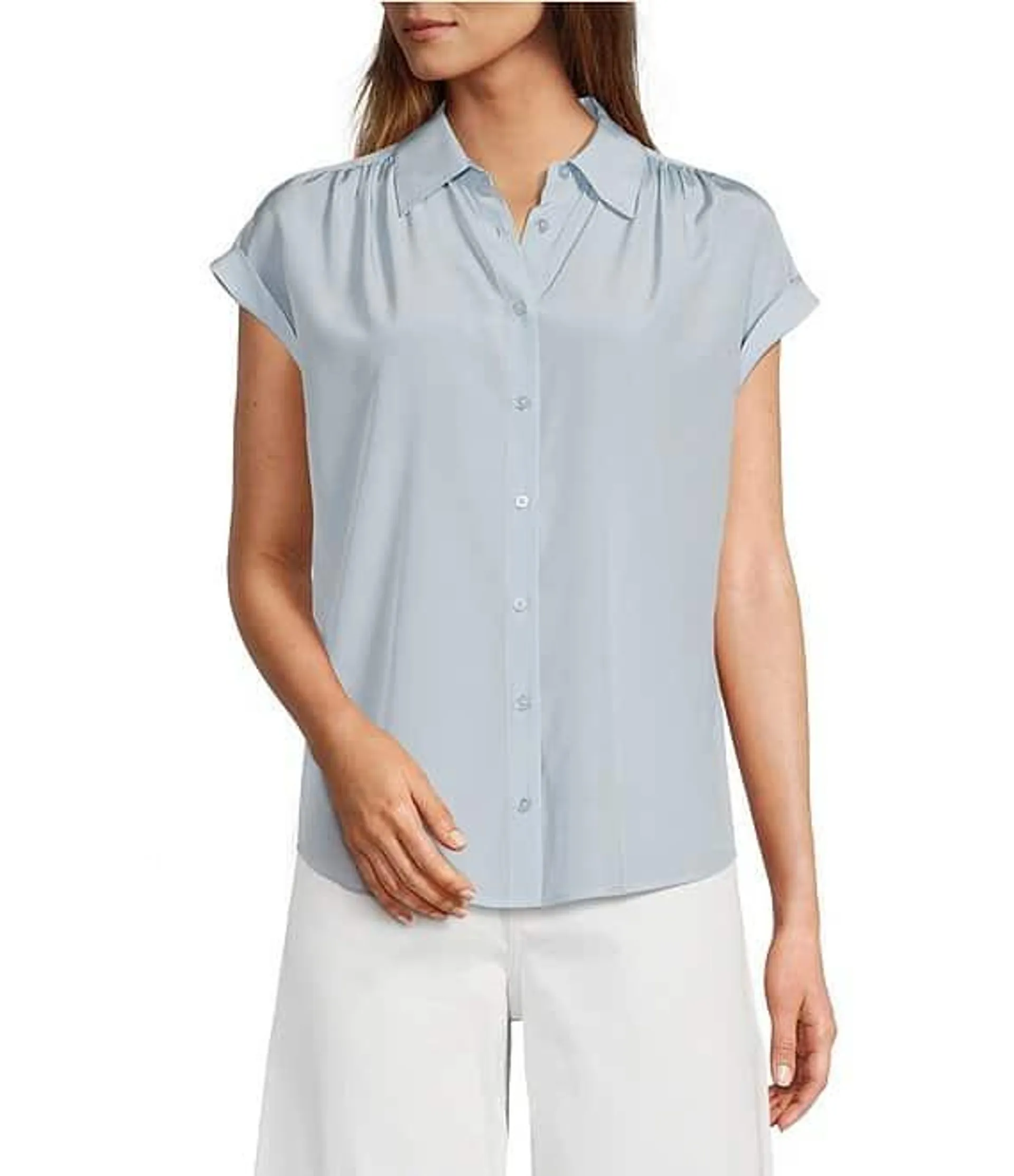 Samantha Collared Short Sleeve Button Front Blouse