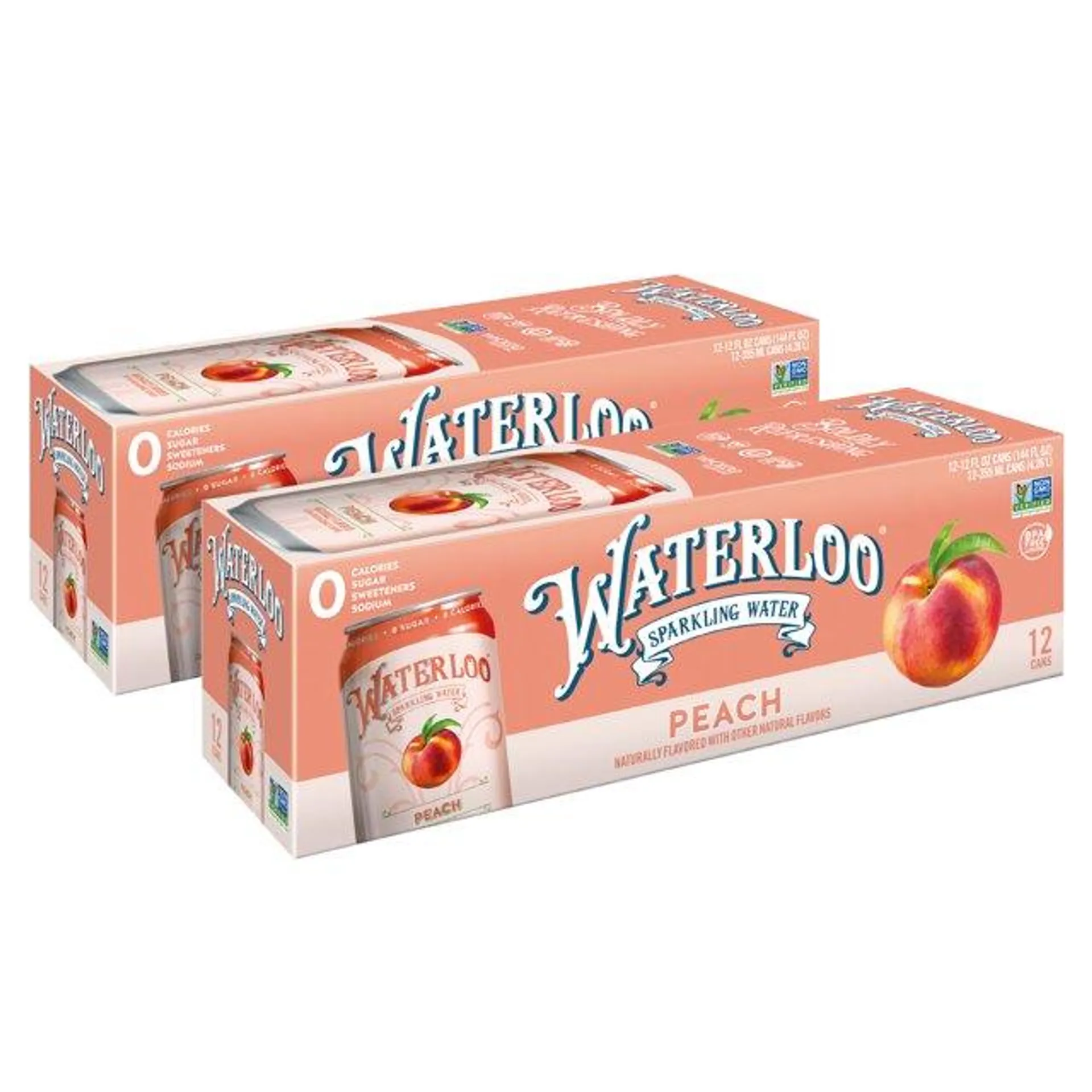 Waterloo Sparkling Water, Peach, 12 fl oz, 24 Pack Cans