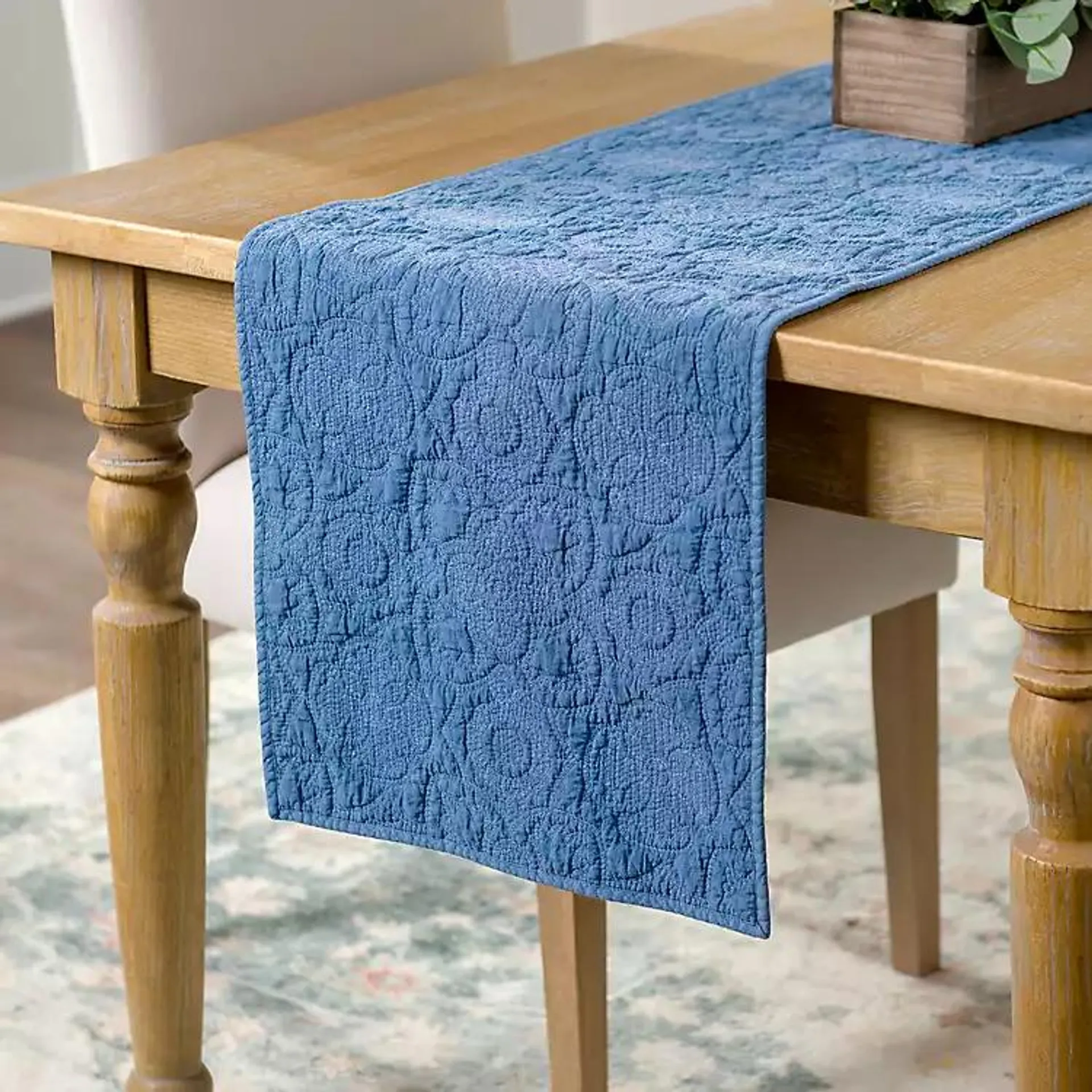 Avery Blue Quilted Table Runner, 80 in.