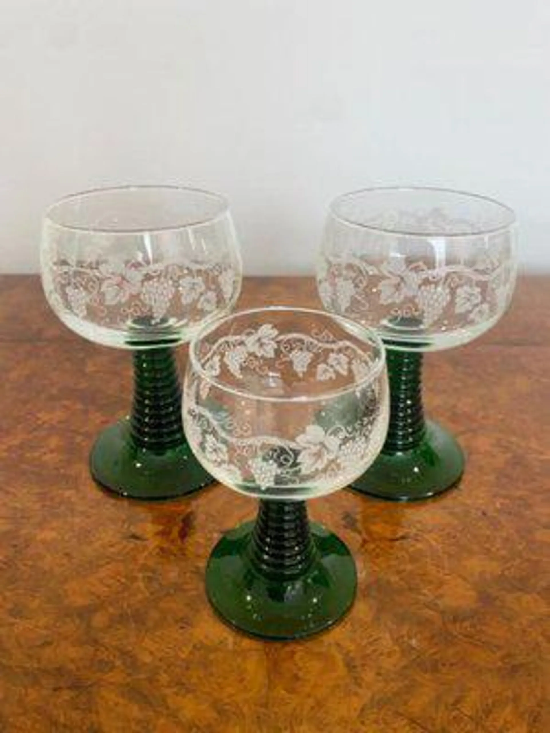 Antique Engraved Wine Glasses, 1880, Set of 8