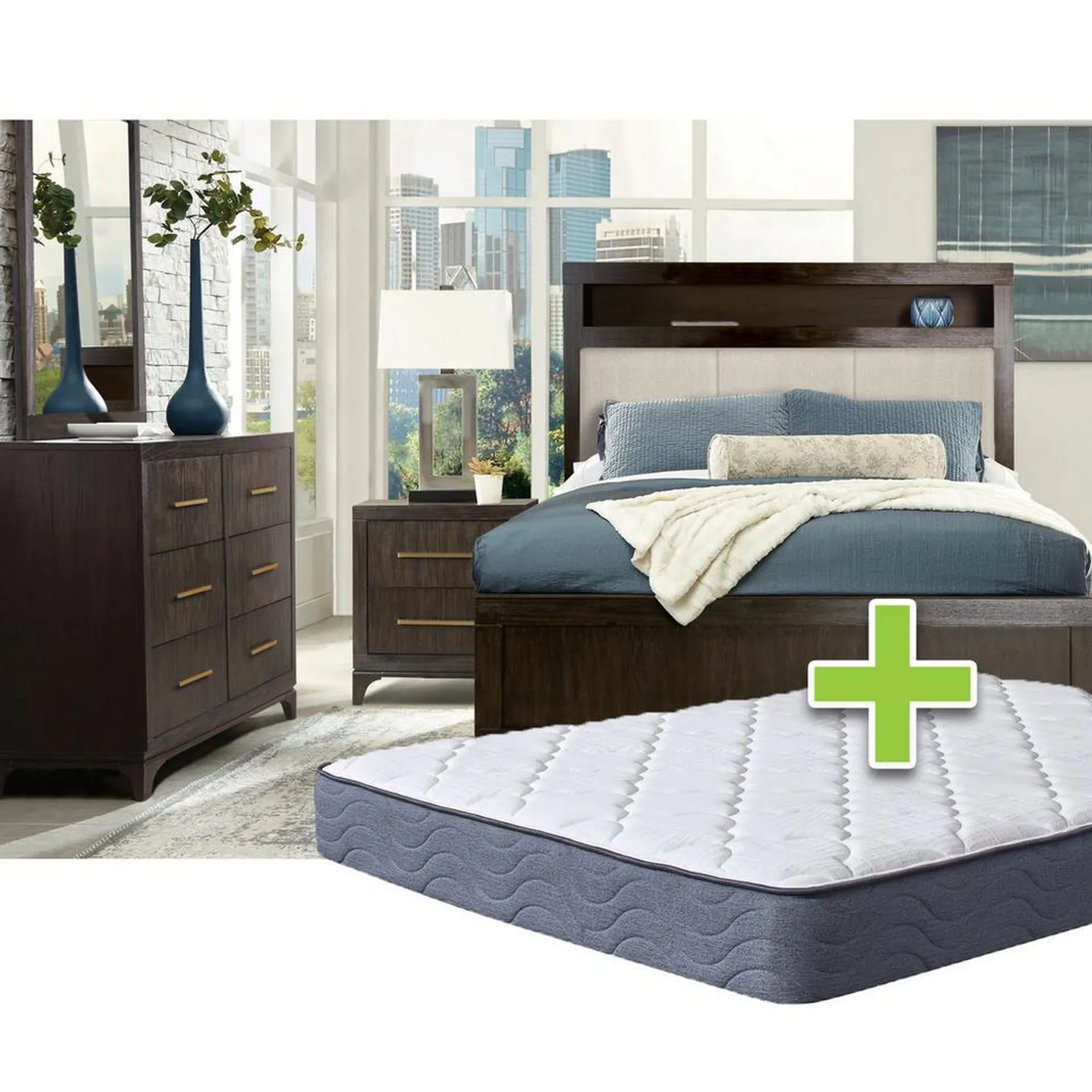 6 - Piece Urban Queen Bedroom Set with 9.5" Tight Top Extra Firm Mattress