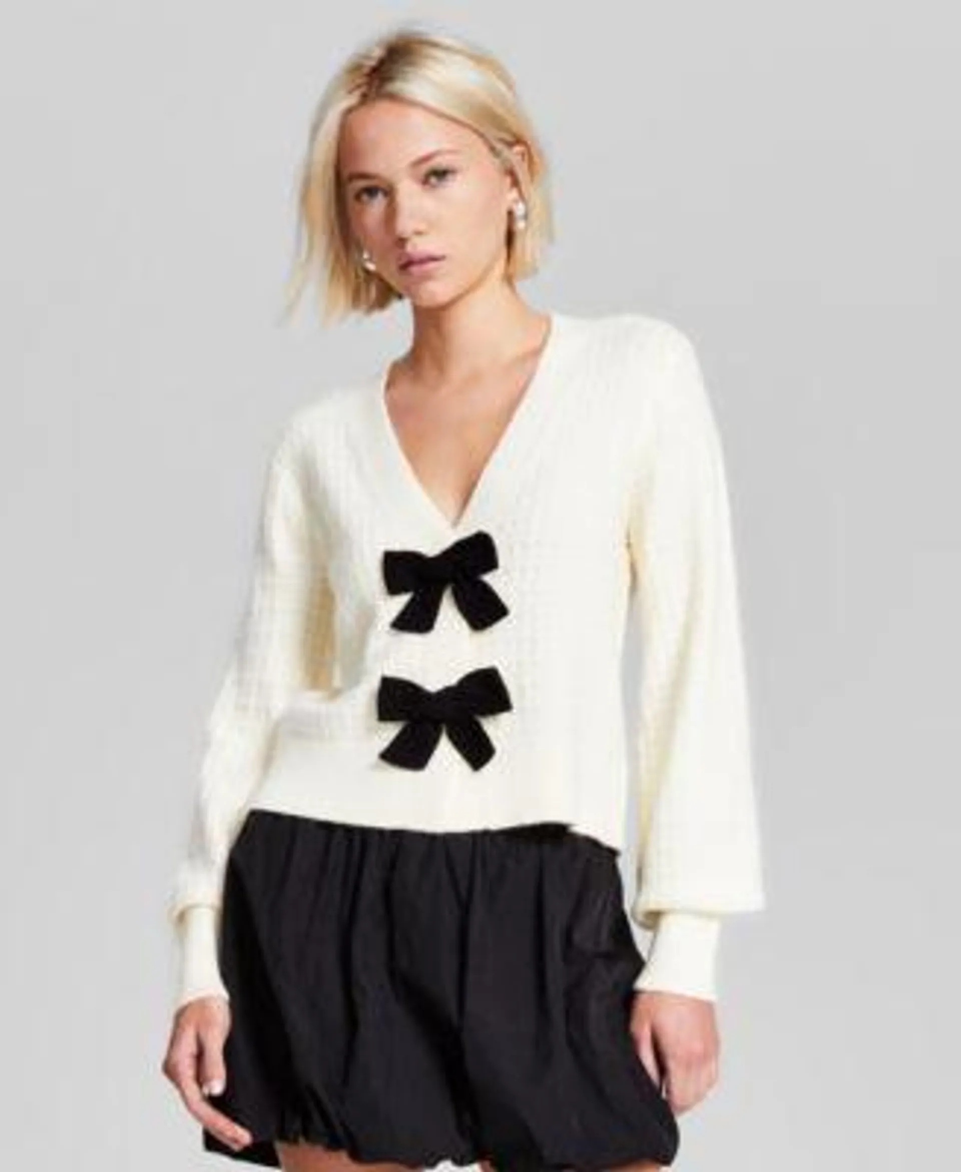 Long-Sleeve Faux-Bow Cardigan, Created for Macy's