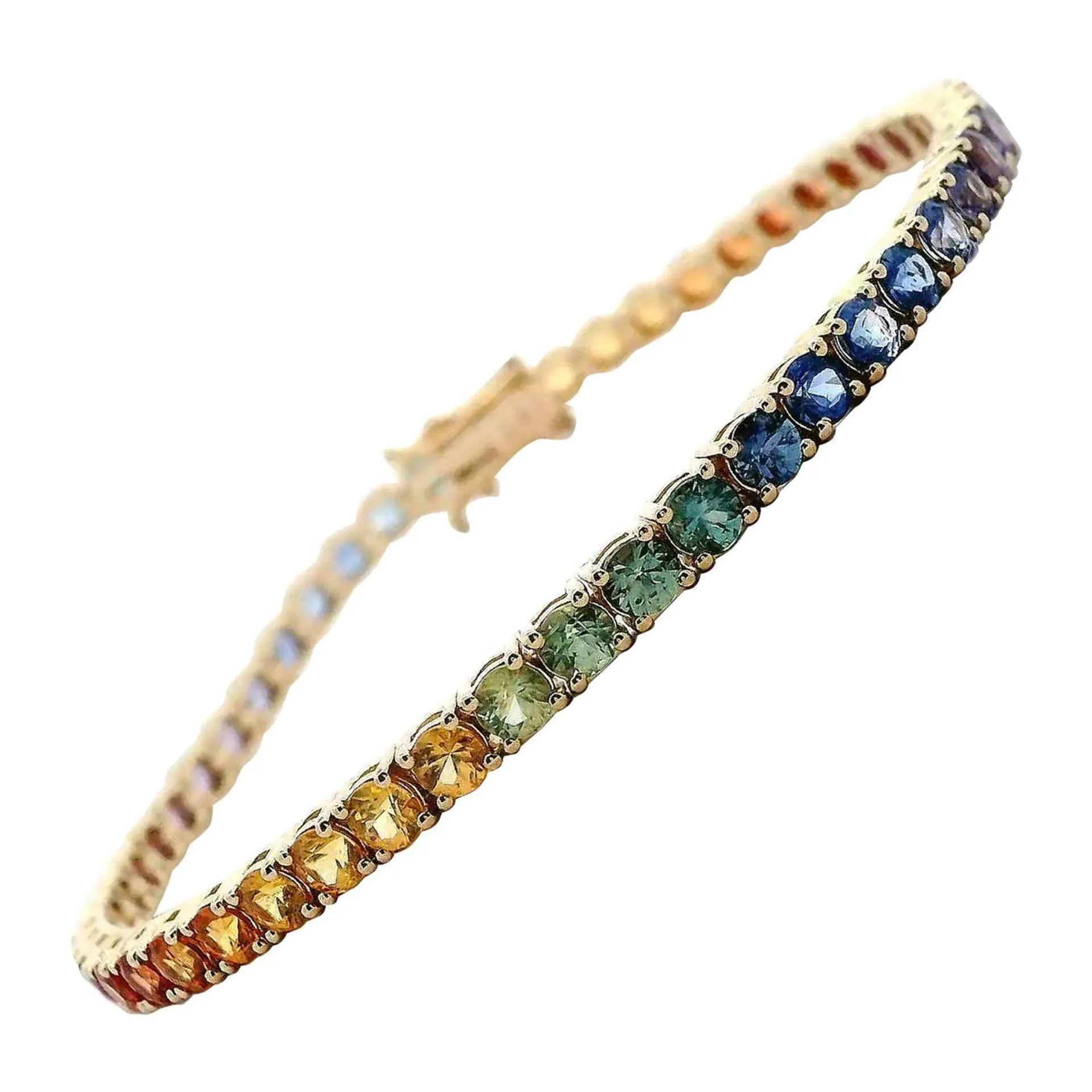 Alexander Beverly Hills 8.07ct Rainbow Sapphire Tennis Bracelet Yellow Gold