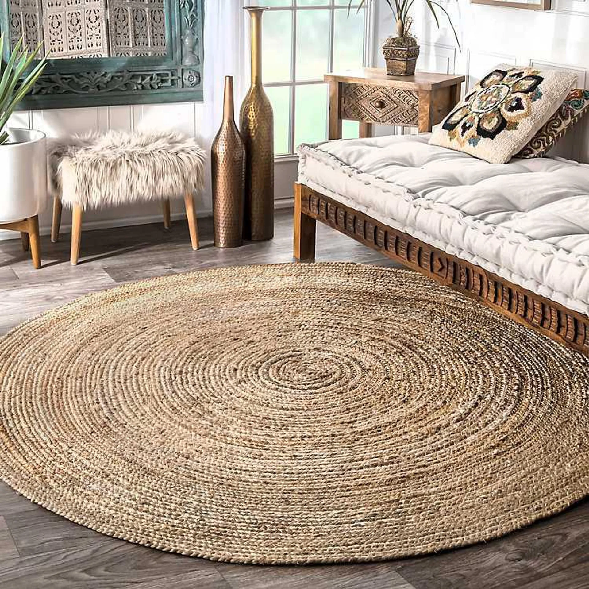 Natural Reno Woven Round Area Rug, 4 ft.
