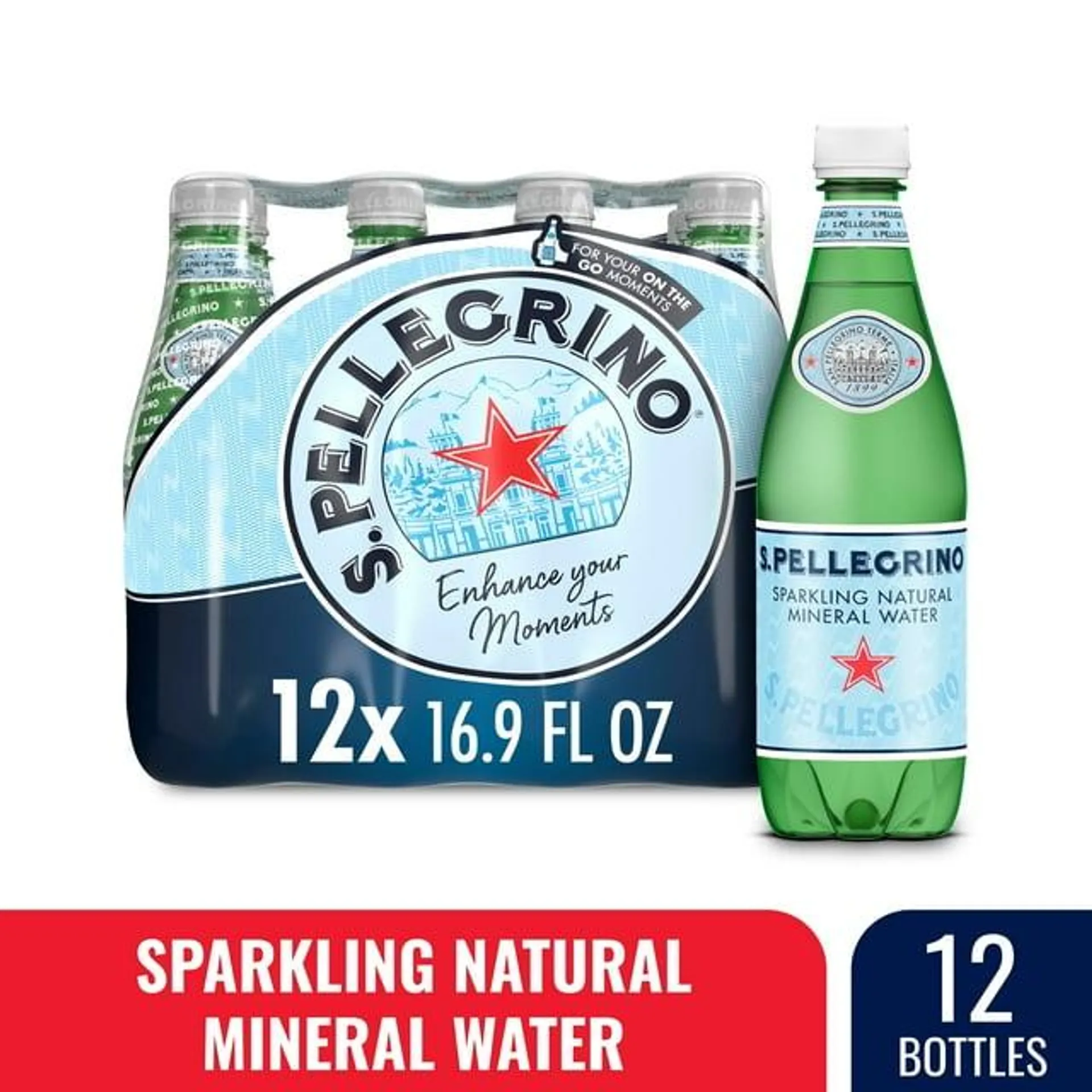 S.Pellegrino Sparkling Natural Unflavored Mineral Water, 202.8 fl oz, 12 Pack Plastic Bottles