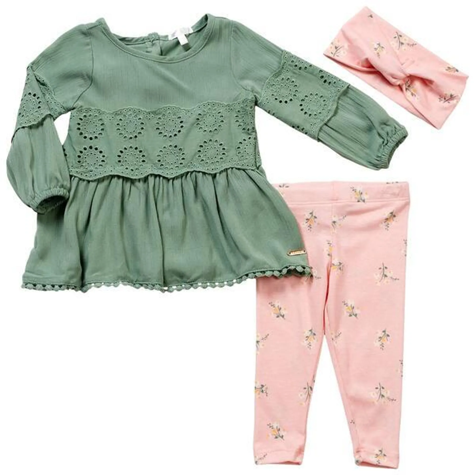 Baby Girl (12-24M) Tahari Solid Eyelet Top & Floral Leggings Set