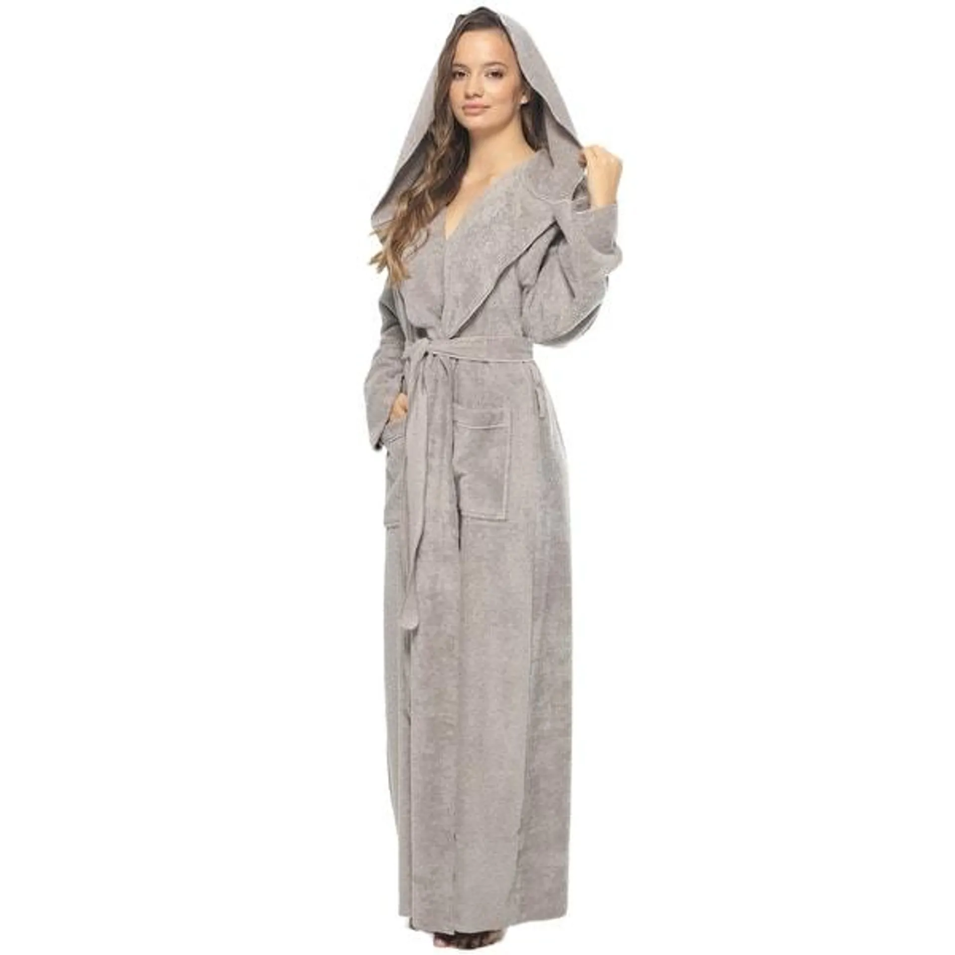 Women's Angel Stlyle Robe Ankle Long Hooded Turkish Cotton Bathrobe