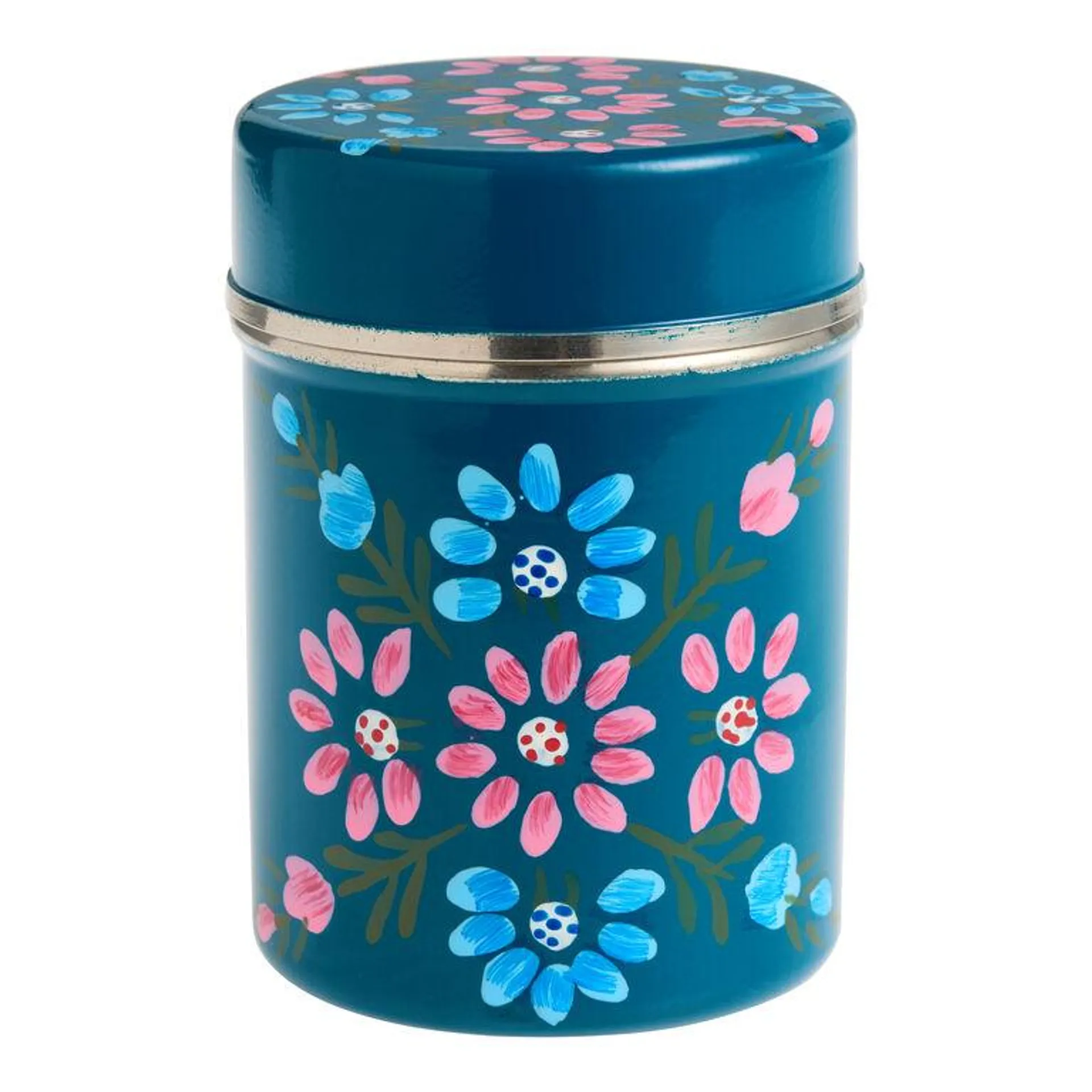 Small Hand Painted Metal Floral Storage Canister