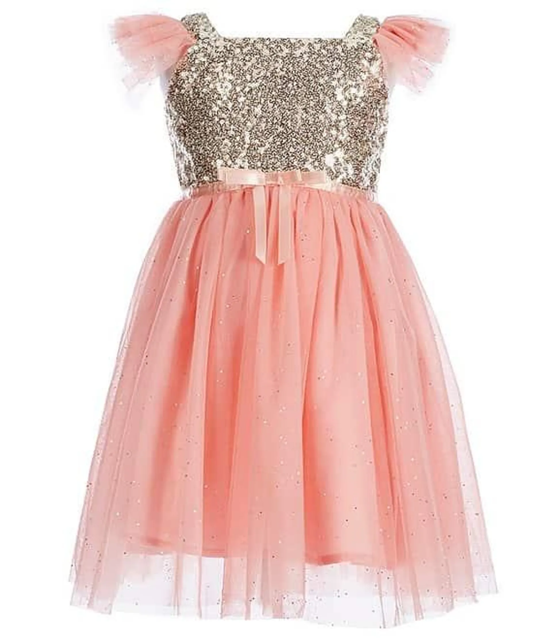 Little/Big Girls 2-8 Sequin-Bodice Flutter-Sleeve Glitter-Tulle Dress