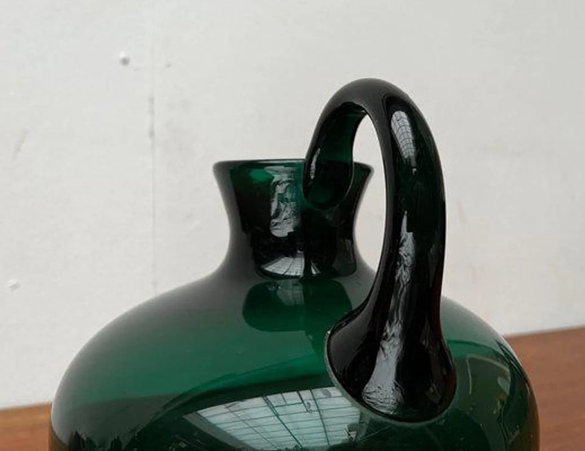 Art Deco German Green Glass Jug by Prof. Bruno Mauder for Zwiesel Theresienthal, 1930s