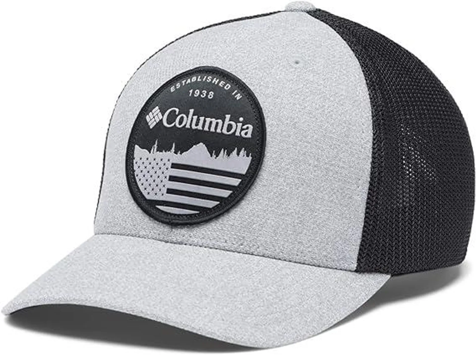 Columbia Unisex Mesh Ball Cap, Columbia Grey Heather/Black/Flag, Small/Medium