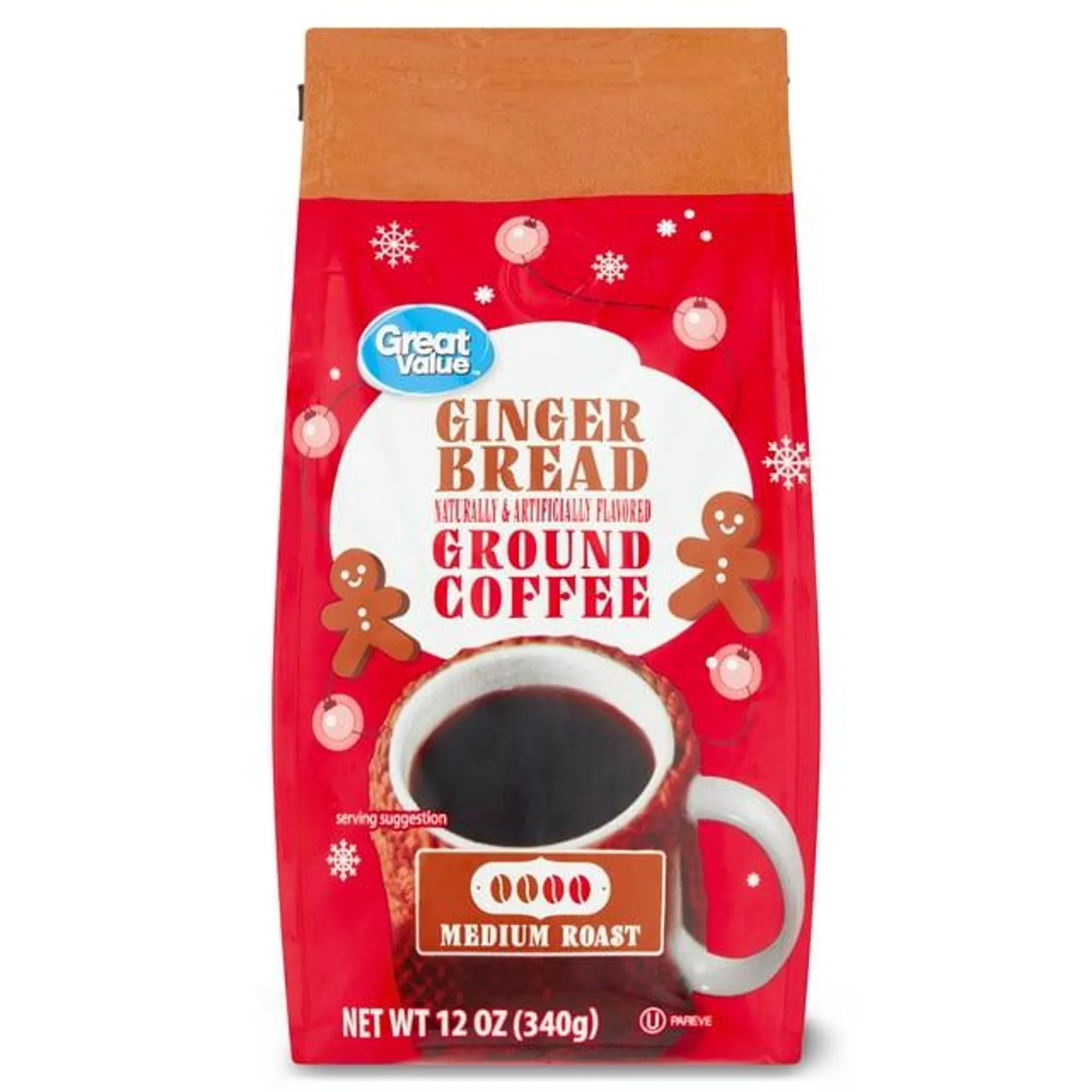 Great Value Holiday Gingerbread Ground Coffee, Medium Roast, 12 oz