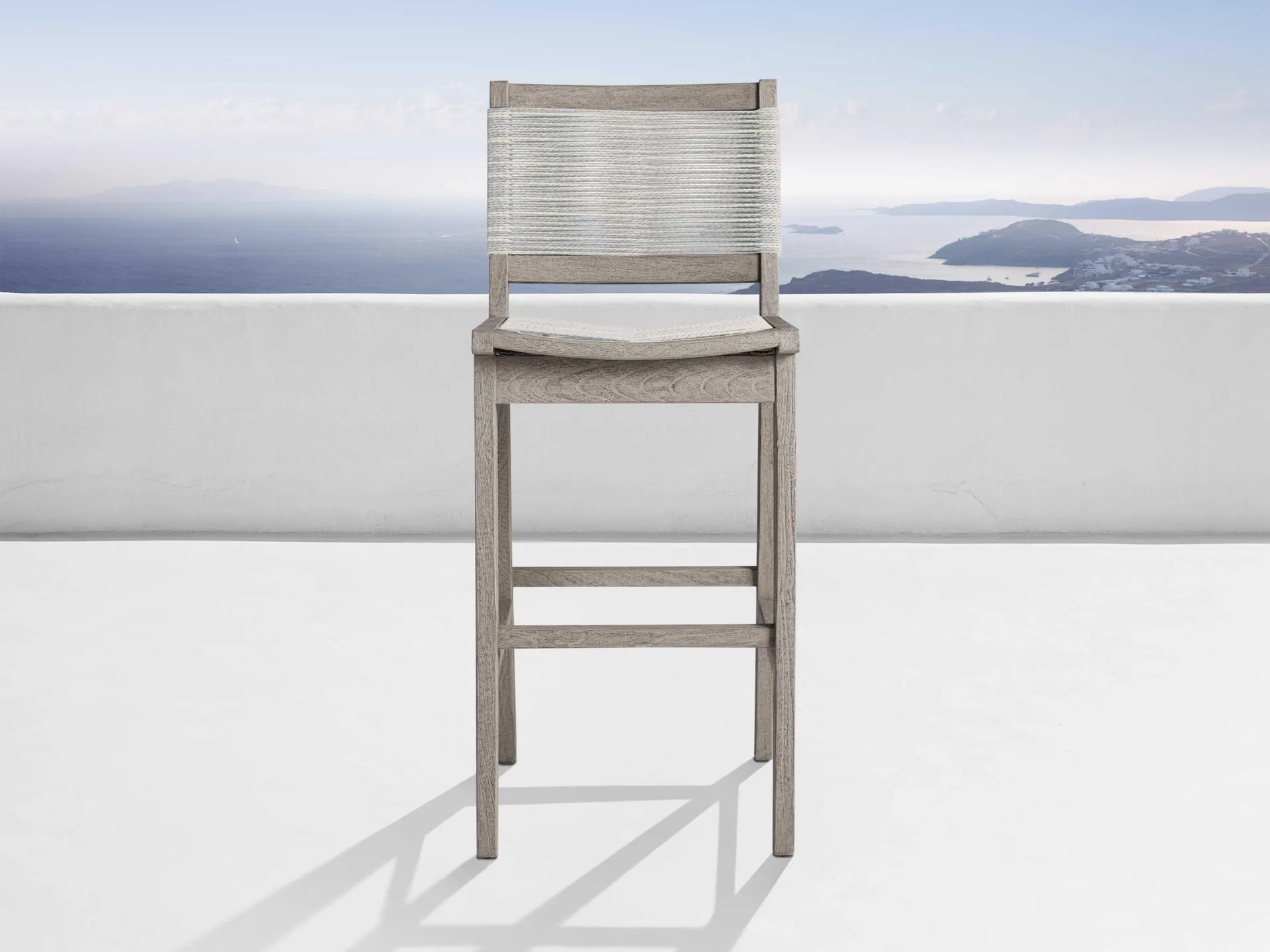 Tulum Outdoor Barstool in Driftwood Grey/White