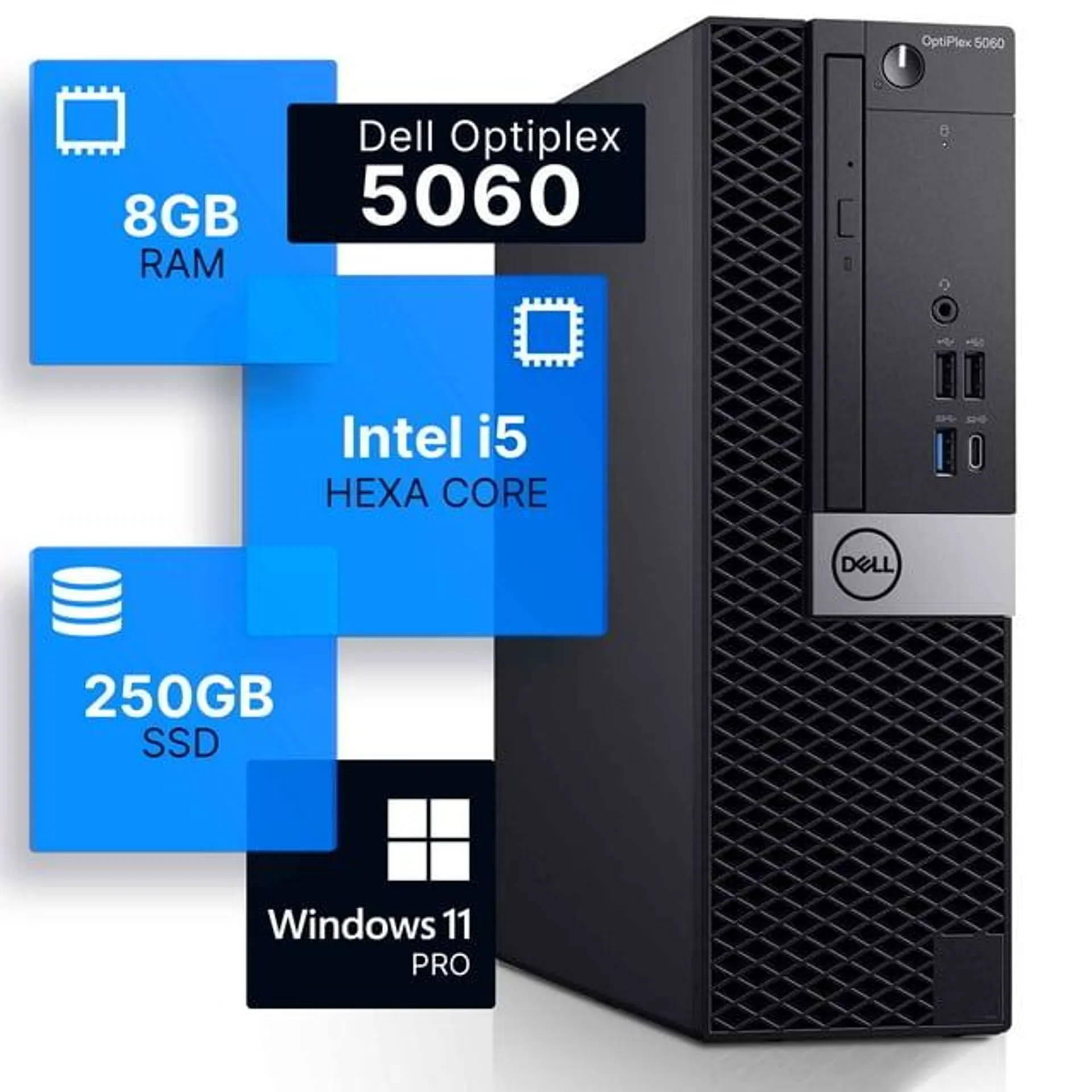 Dell Optiplex 5060 Desktop Computer | Hexa Core Intel i5 (3.2) | 8GB DDR4 RAM | 250GB SSD Solid State | Windows 11 Professional | Home or Office PC