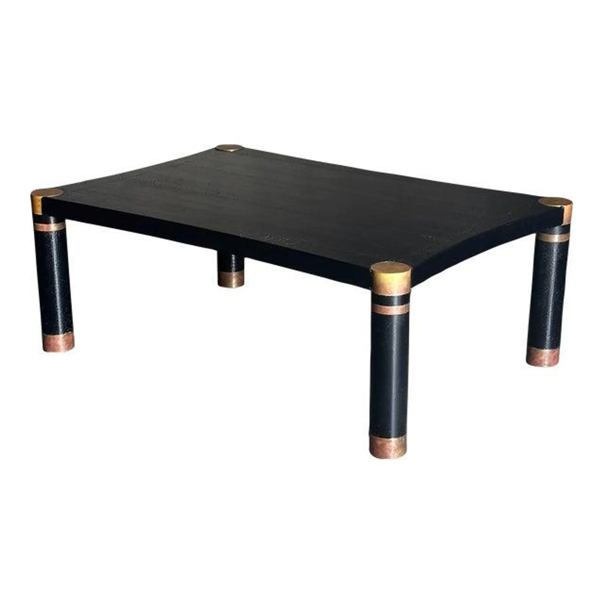 1970s Karl Springer Leather and Patinated Brass Coffee Table- Unmarked