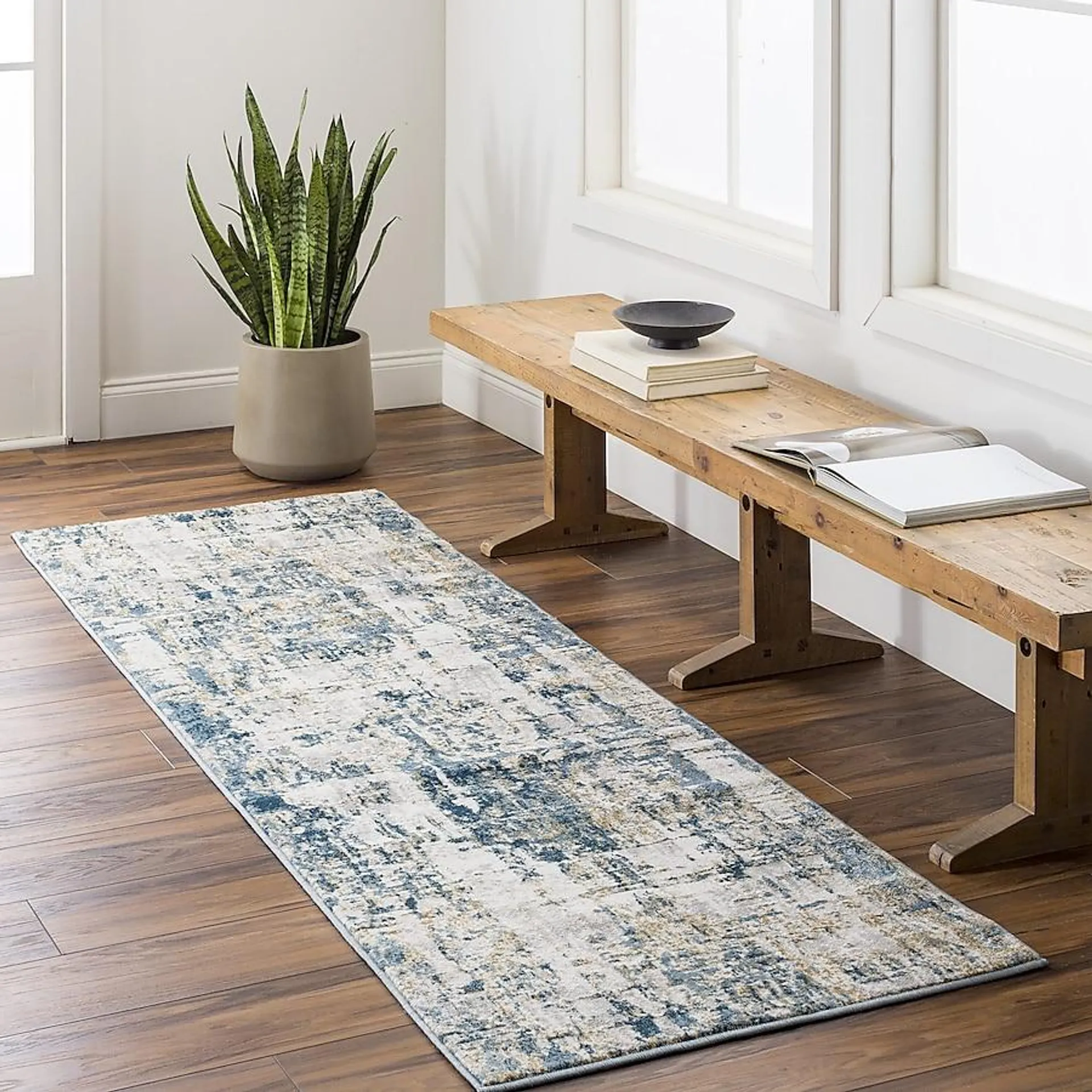 Origin 21 with STAINMASTER Quatro 2 X 8 (ft) Blue Indoor Abstract Runner Rug